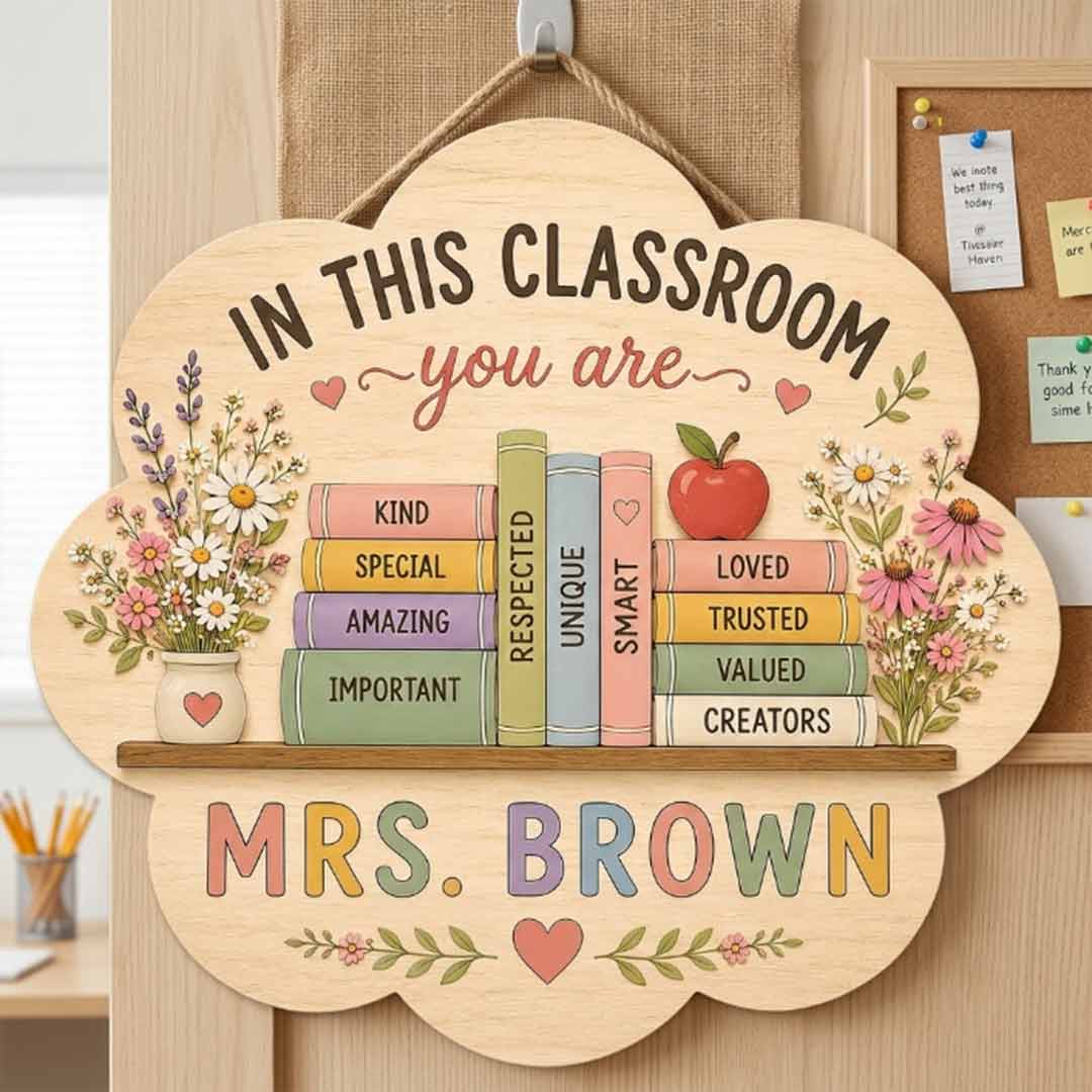 Personalized Teacher Name Wooden Sign Door Hanger In Classroom You Are Kind, Special Wooden Classroom Decor, Back to School Sign