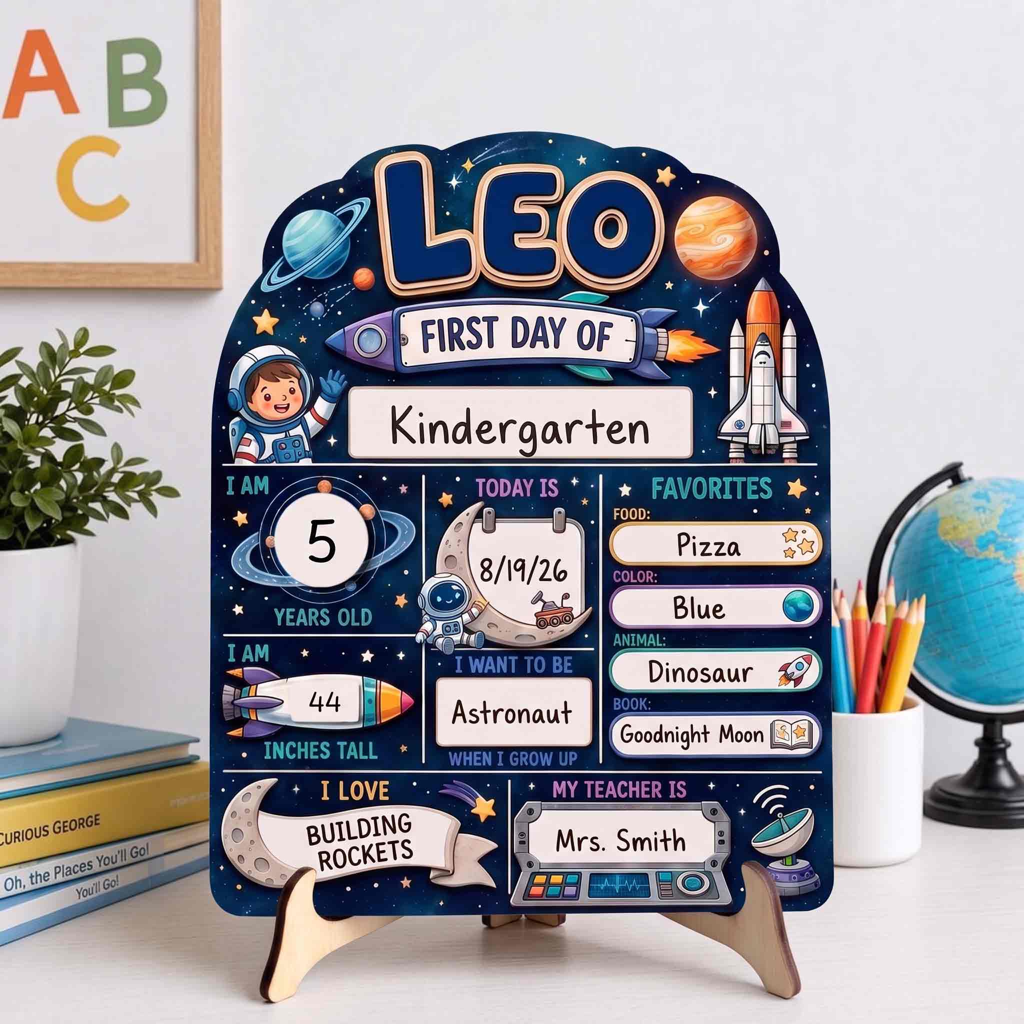 Personalized Astronaut First Day School Board, Reusable Dry Erase Board, Back to School Sign
