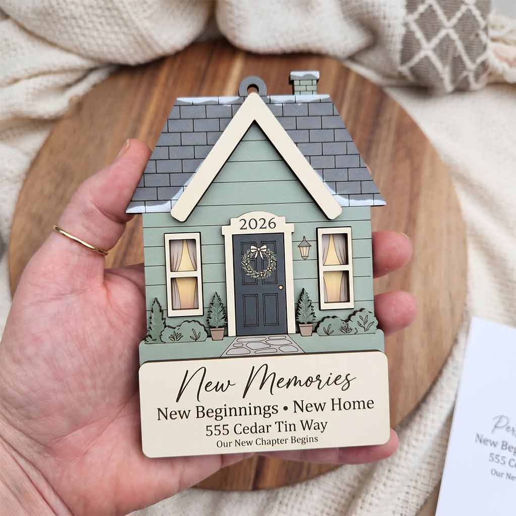 New Home House Wreath Personalized New Home Custom Address Wooden Christmas Ornament