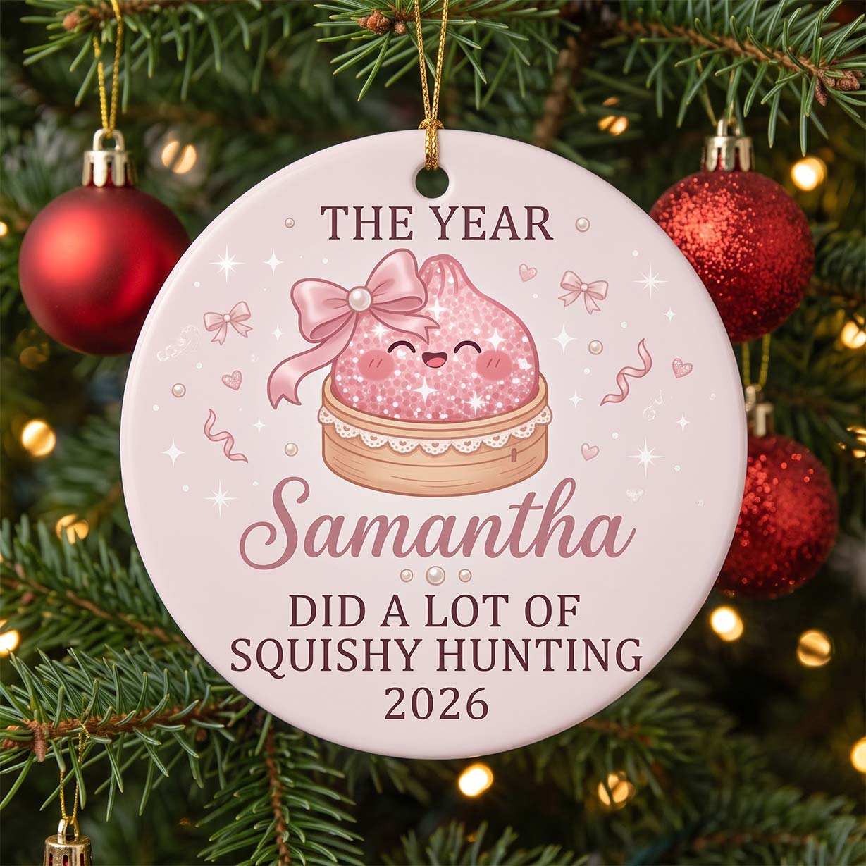 Squishy Hunting 2026 Custom Name Date Round Ceramic Christmas Ornament Squishy Collector Keepsake Gift