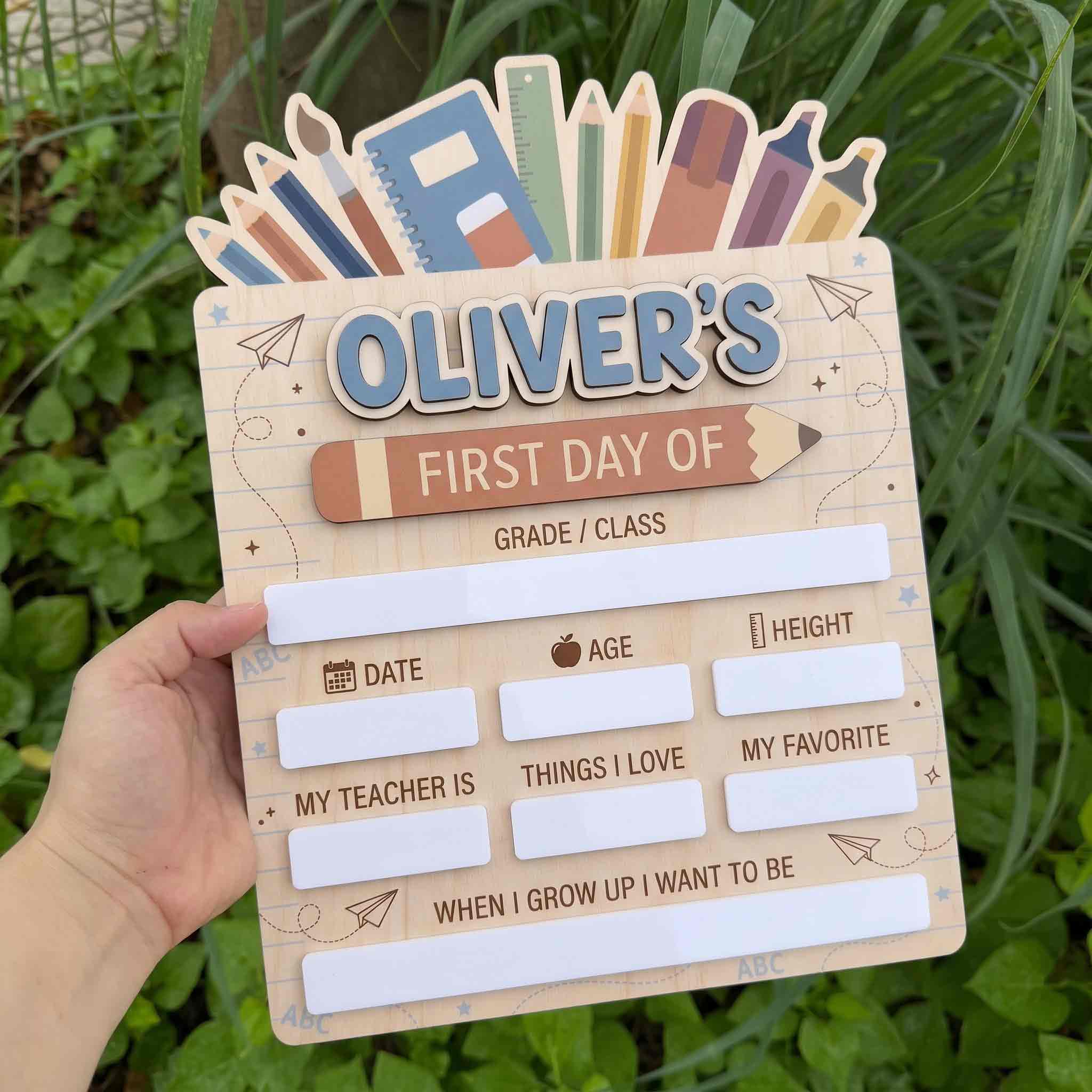 Personalized Stationery Bundle First & Last Day School Sign, Reusable Dry Erase Board, Back to School Sign