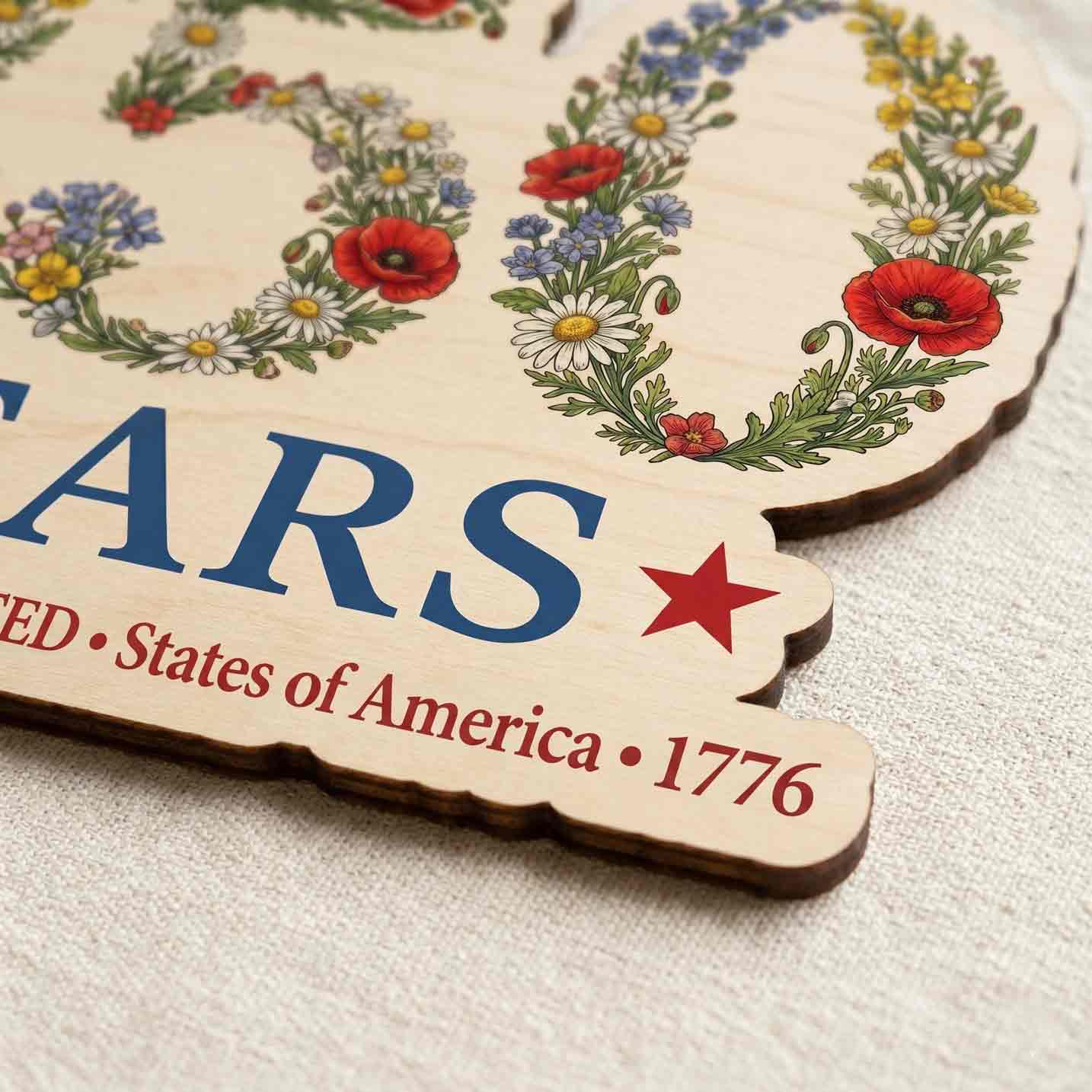 America 250 Years Wildflower Wooden Sign United States Anniversary Decor