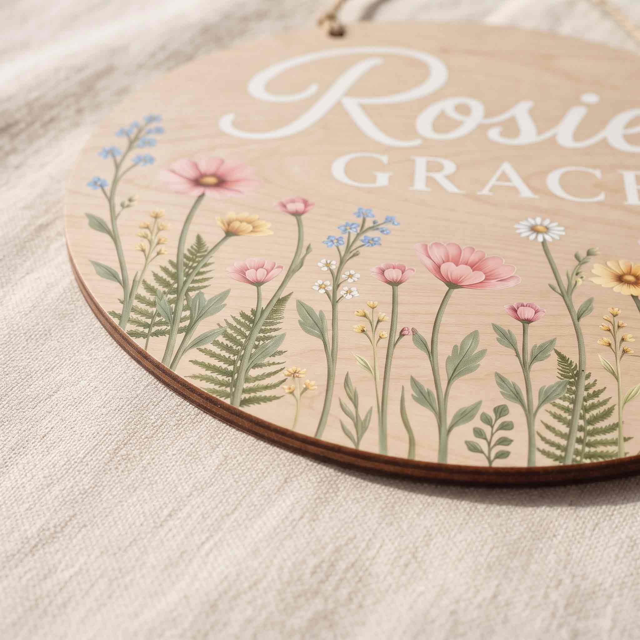 Personalized Wildflower Meadow Nursery Name Sign Wooden Baby Room Decor