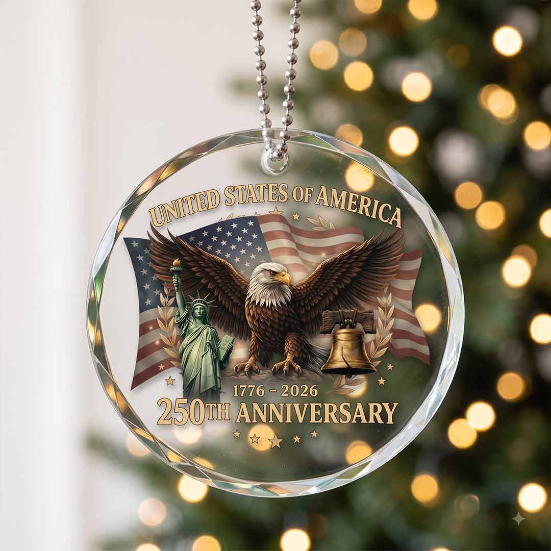 America's 250th Patriotic Freedom Celebration United States Heritage Patriotic Keepsake Round Glass Christmas Ornament for American Pride