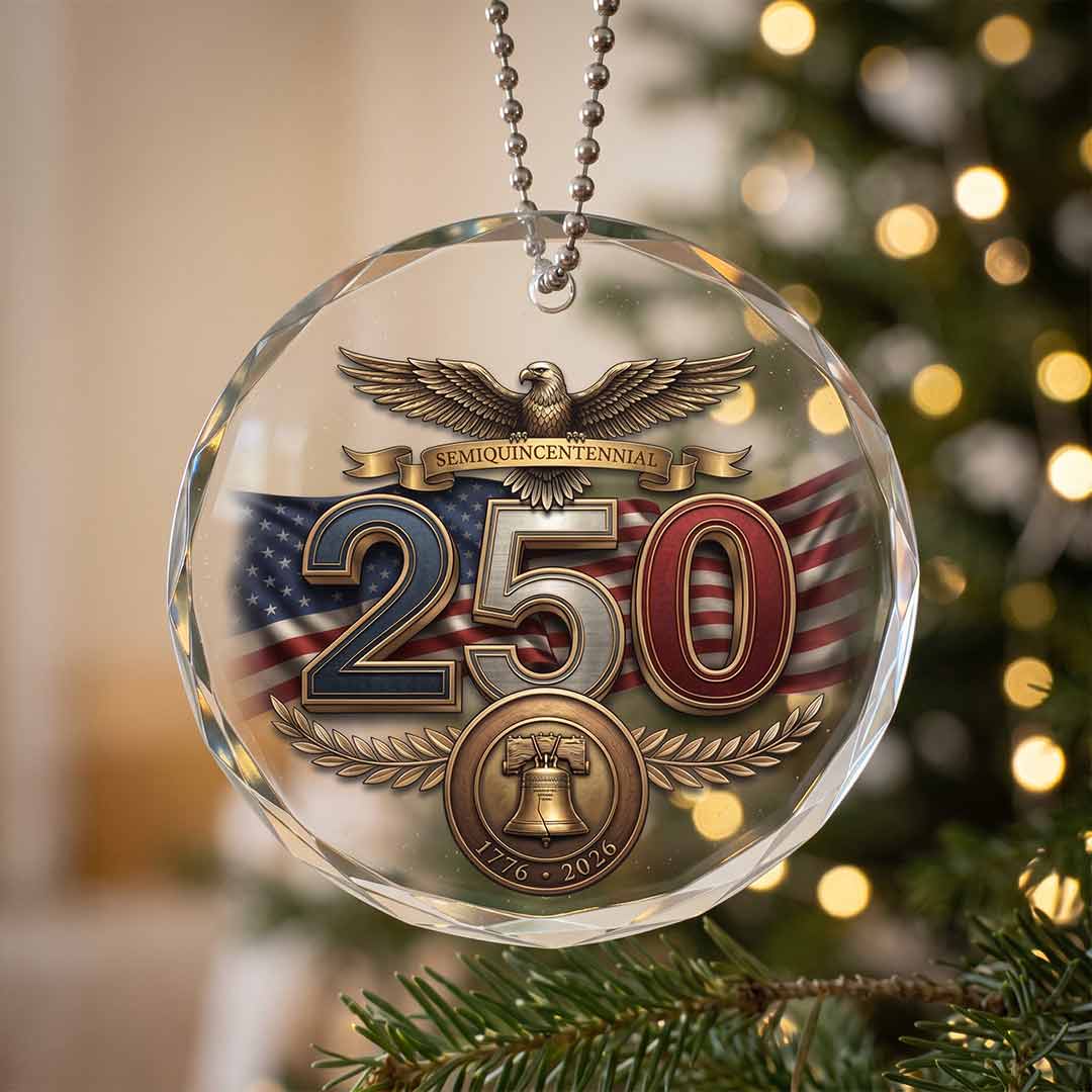 American Pride United States 250th Anniversary Patriotic Celebration Round Glass Christmas Ornament