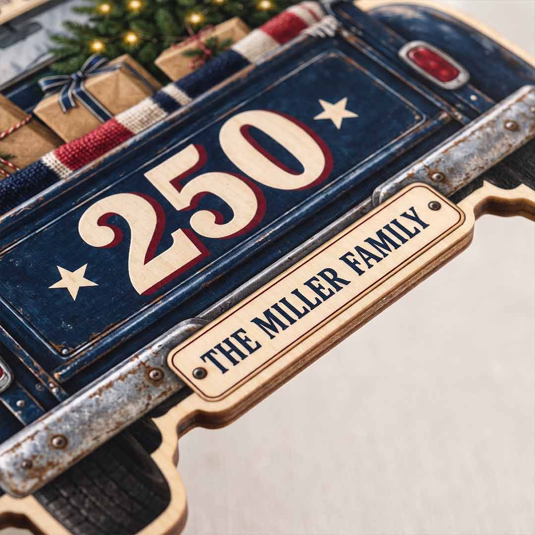 America's 250th Vintage Christmas Truck Patriotic Holiday Keepsake Personalized Custom Name Patriotic 1-Layer Wooden Christmas Ornament for American Pride