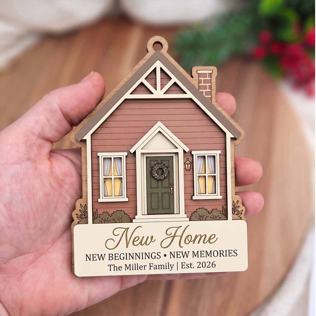 First Christmas in Our New Home Personalized New Home Custom Name Date Address Wooden Christmas Ornament