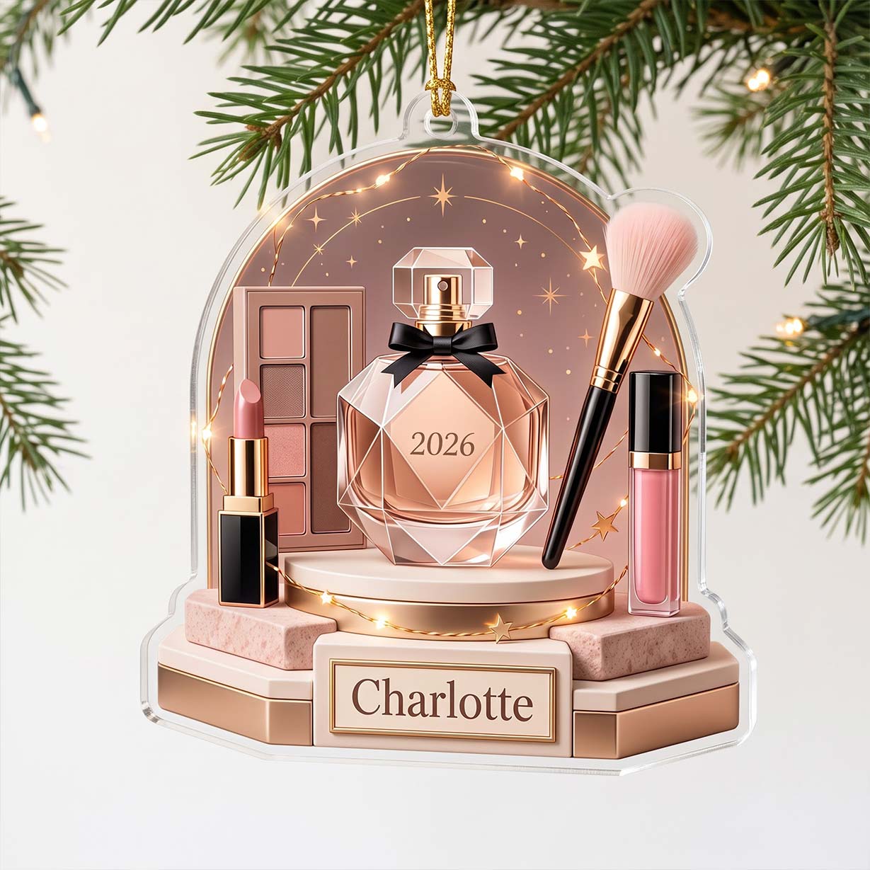 Perfume Vanity Makeup Display Custom Name Date Acrylic Christmas Ornament Beauty Lover