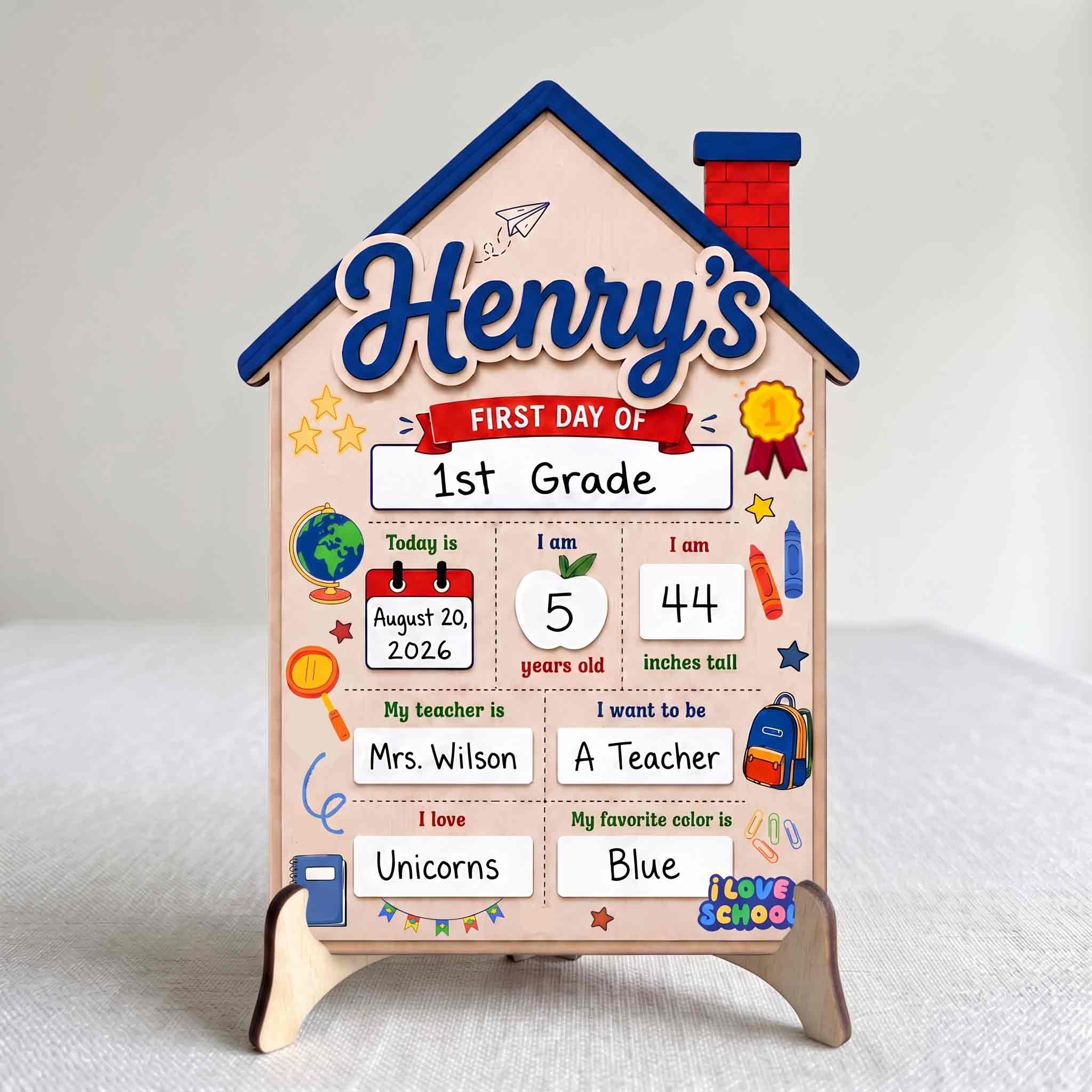 Personalized House Shaped First Day School Board, Reusable Dry Erase Board, Back to School Sign