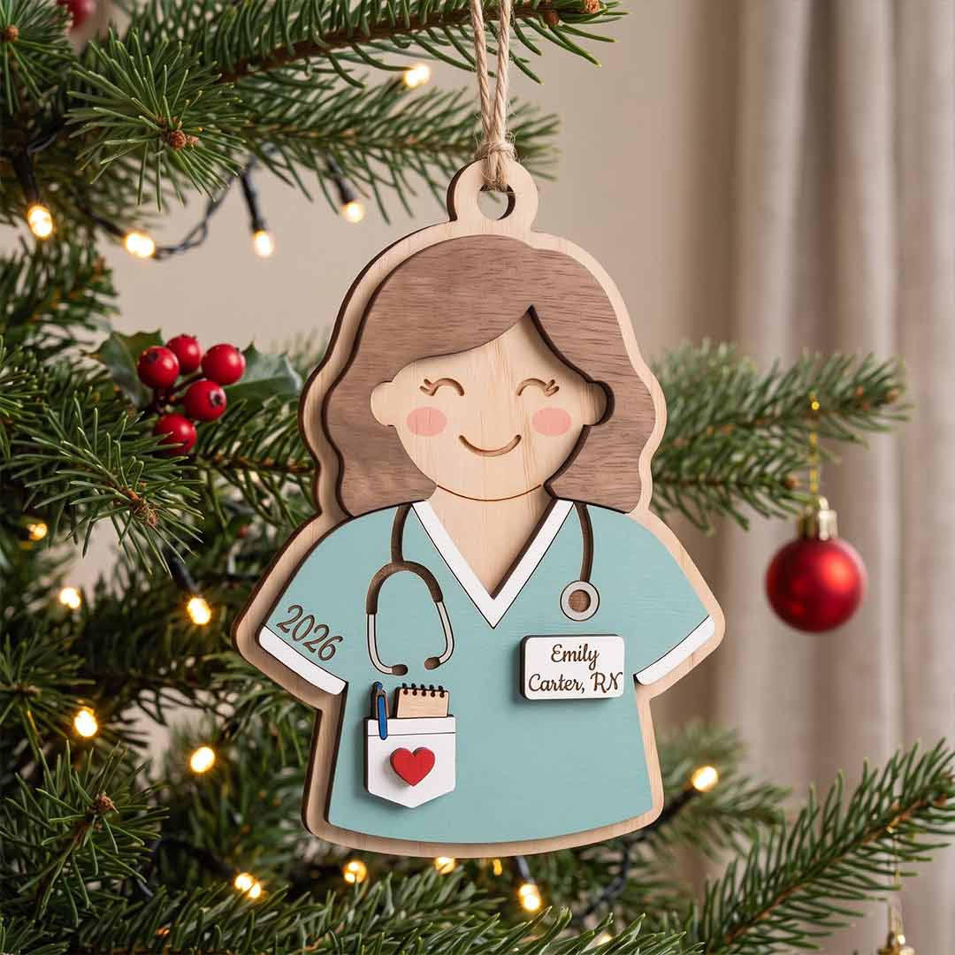 Nurse Uniform Personalized Nurse Custom Name Date Nurse Appreciation Wooden Christmas Ornament
