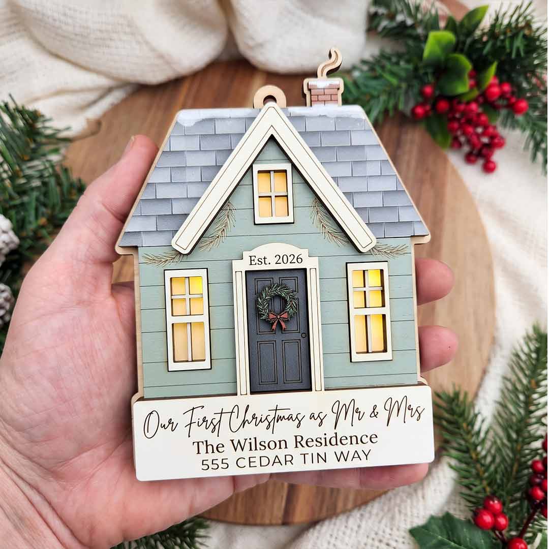 Personalized Our First Christmas As Mr And Mrs Custom Name Date Address Newlywed Gift Wooden Christmas Ornament