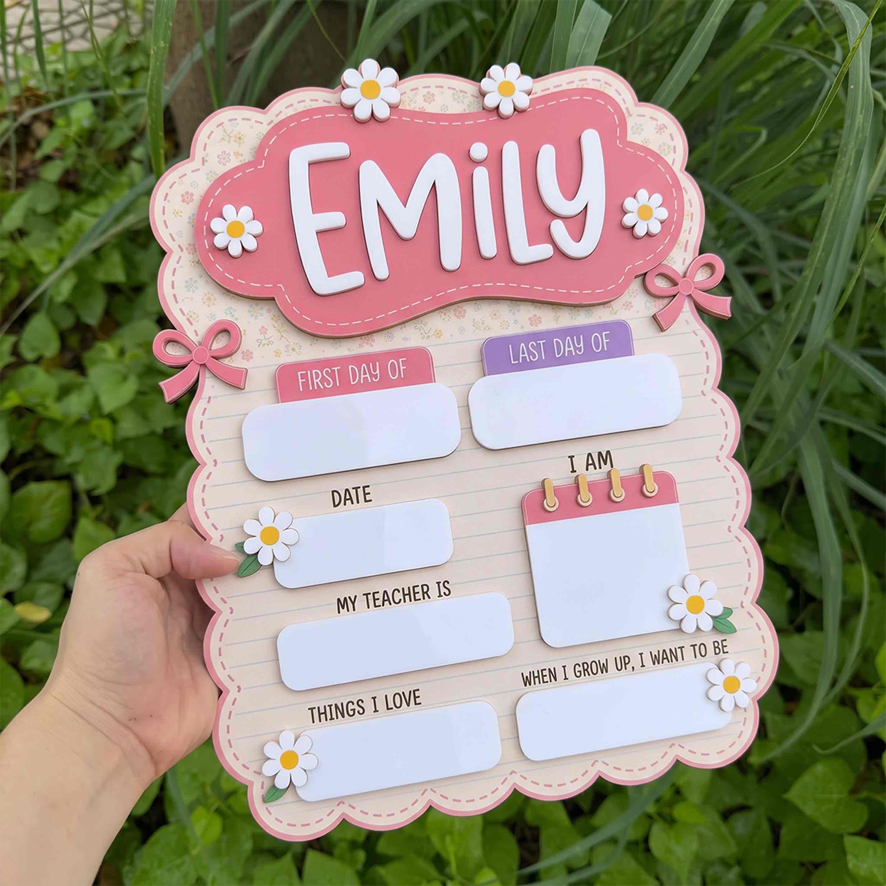 Personalized Pink Floral Notebook First & Last Day School Sign, Reusable Dry Erase Board, Back to School Sign