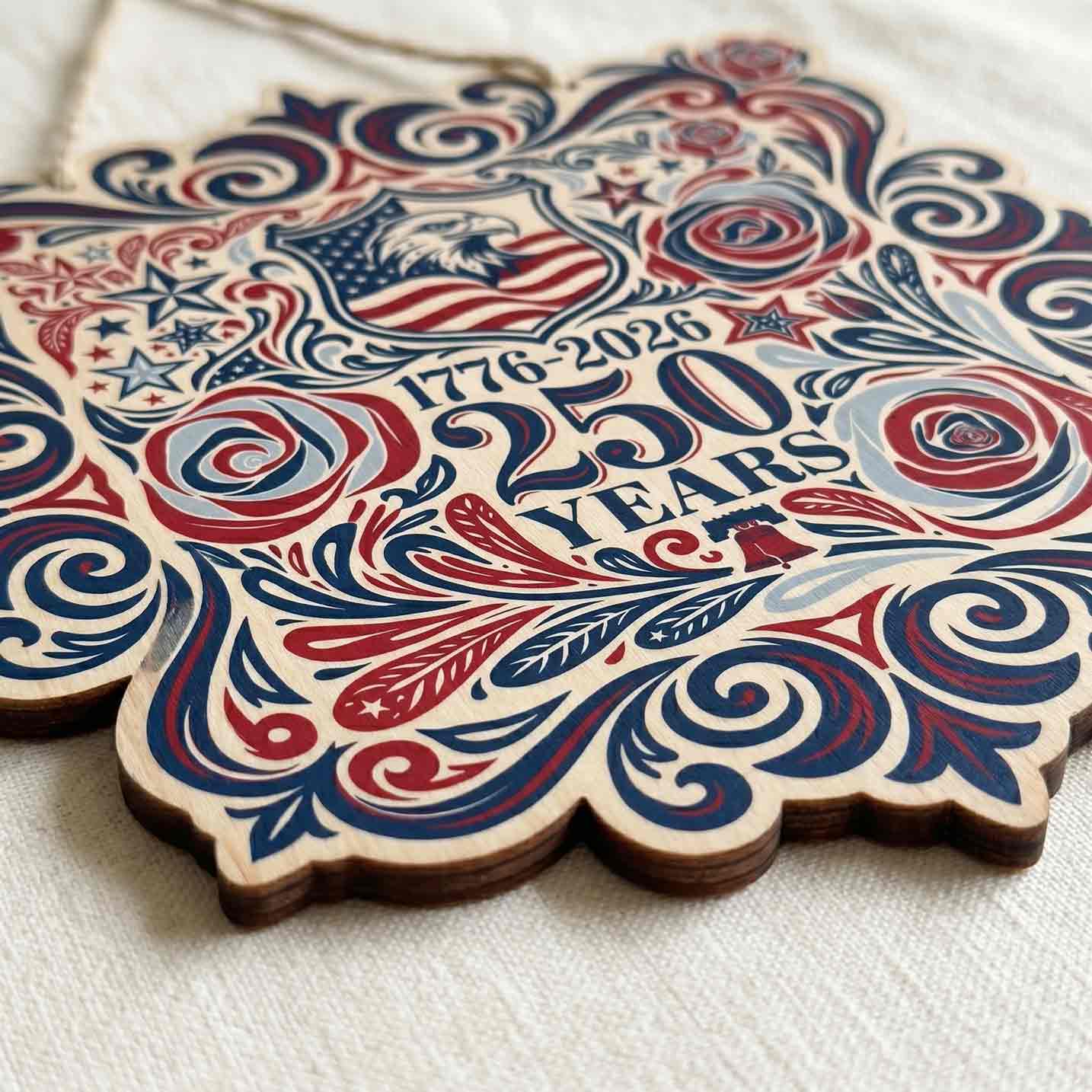 America 250th Anniversary Retro Floral USA Patriotic Wooden Sign