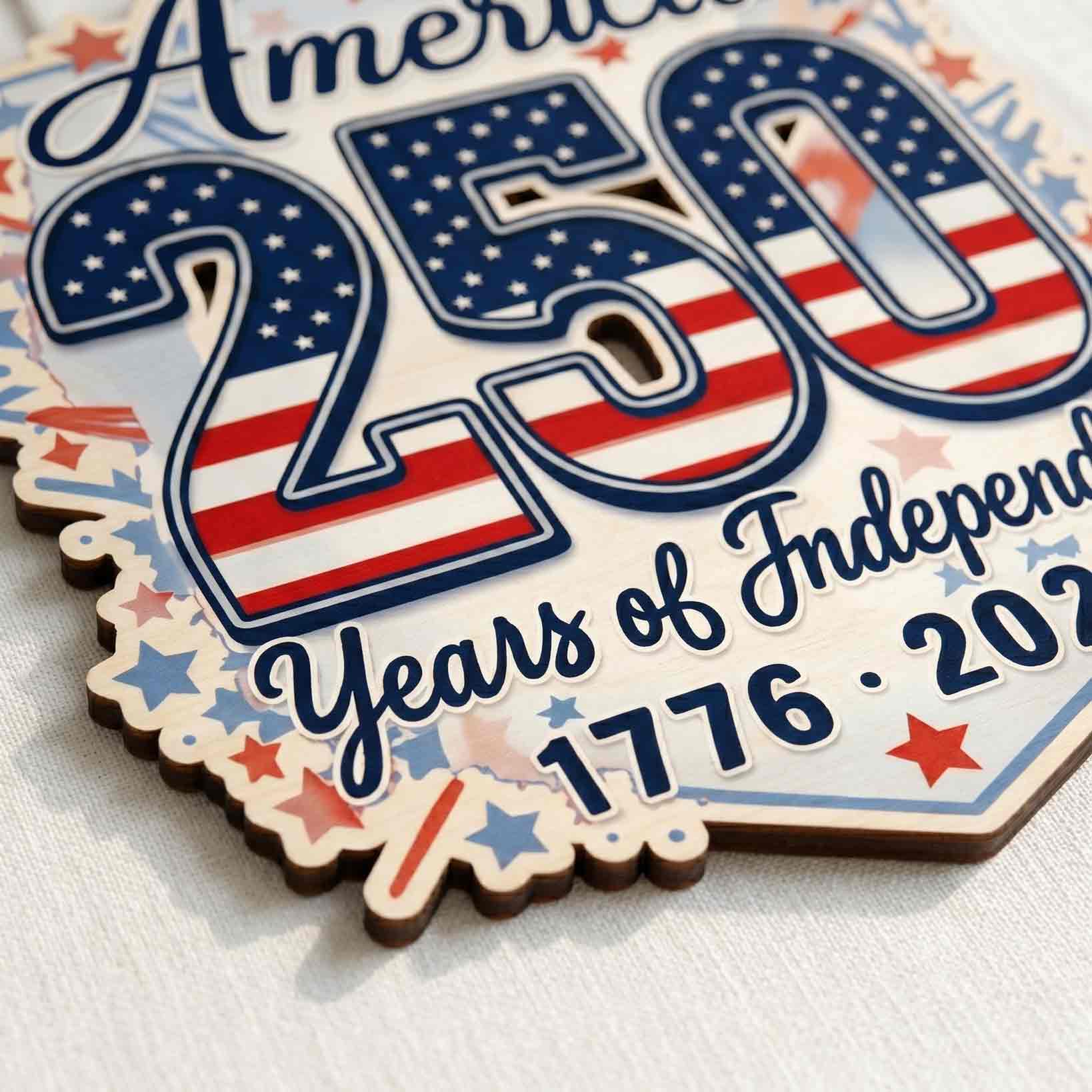 America 1776-2026 250 Years of Freedom Patriotic Wooden Sign