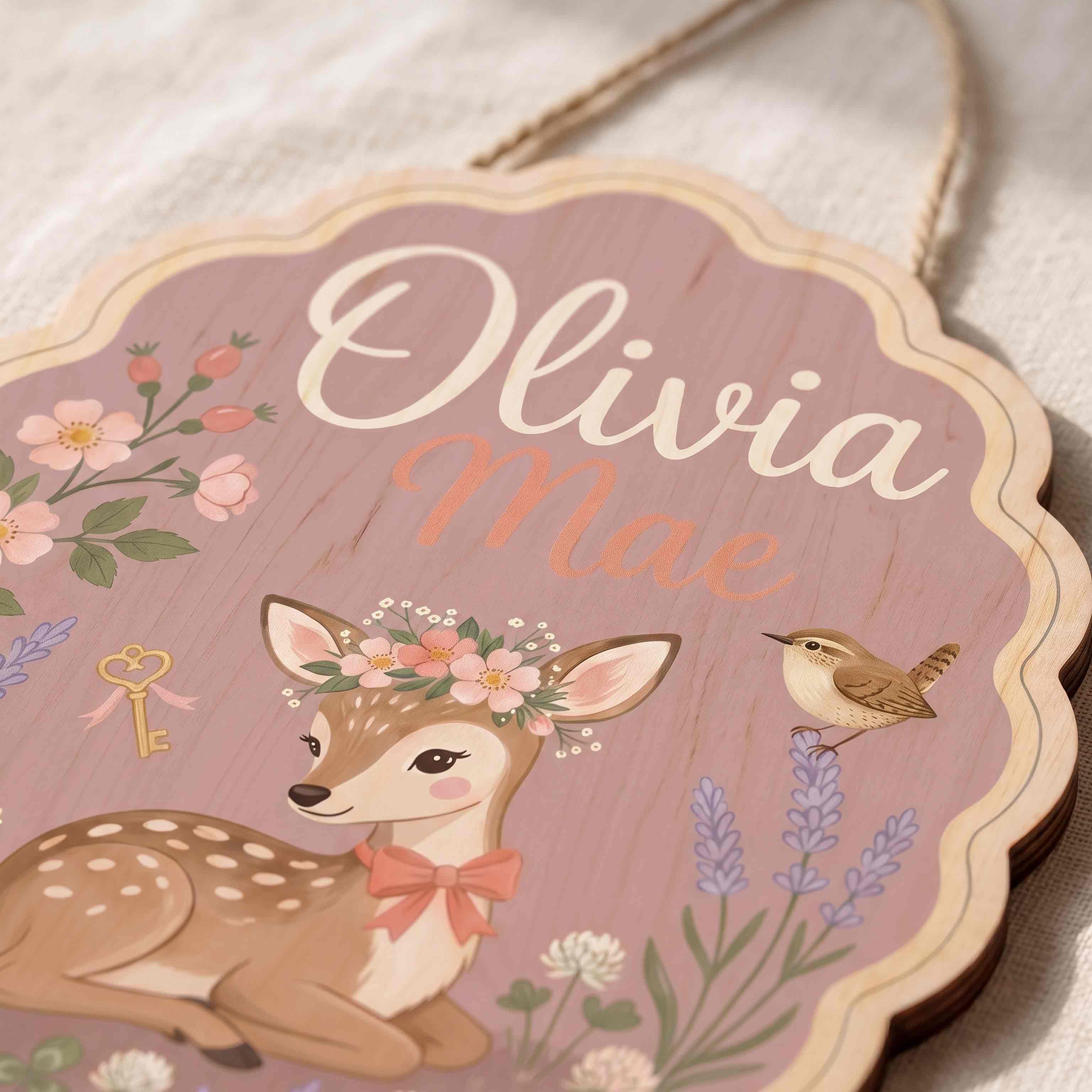 Personalized Cute Floral Deer Name Wooden Sign