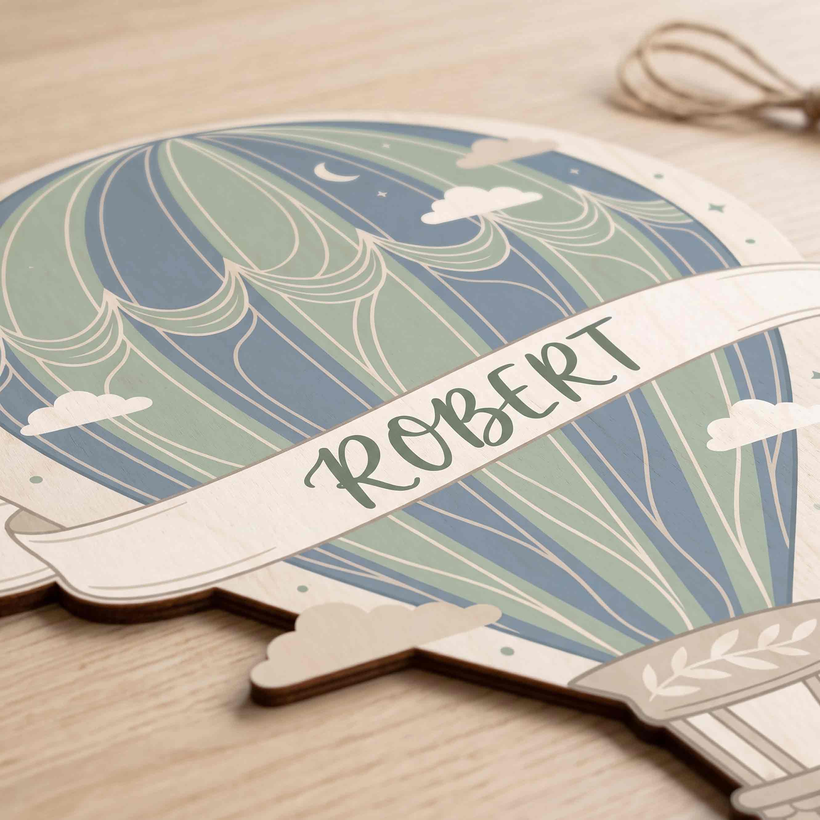 Personalized Retro Hot Air Balloon Nursery Name Sign Wooden Baby Room Decor
