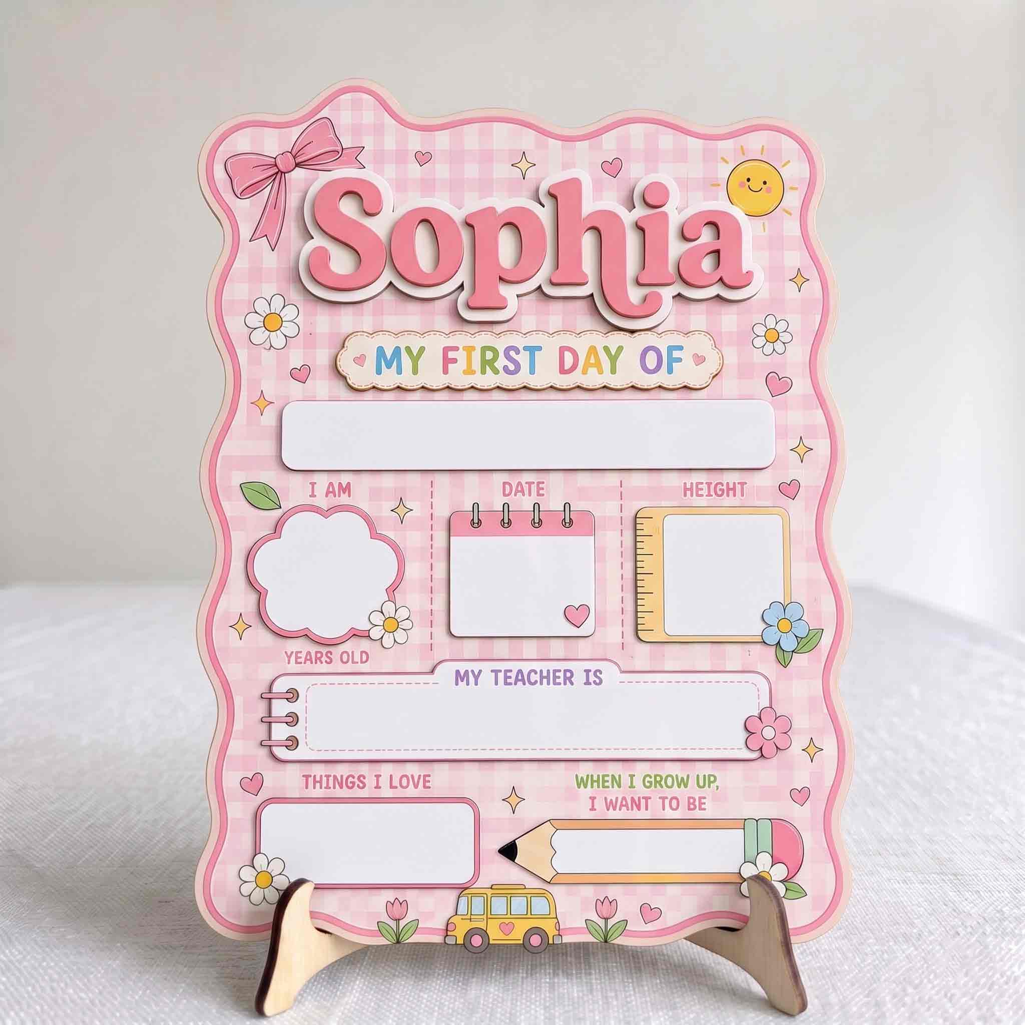 Personalized Girly School Theme First & Last Day School Sign, Reusable Dry Erase Board, Back to School Sign