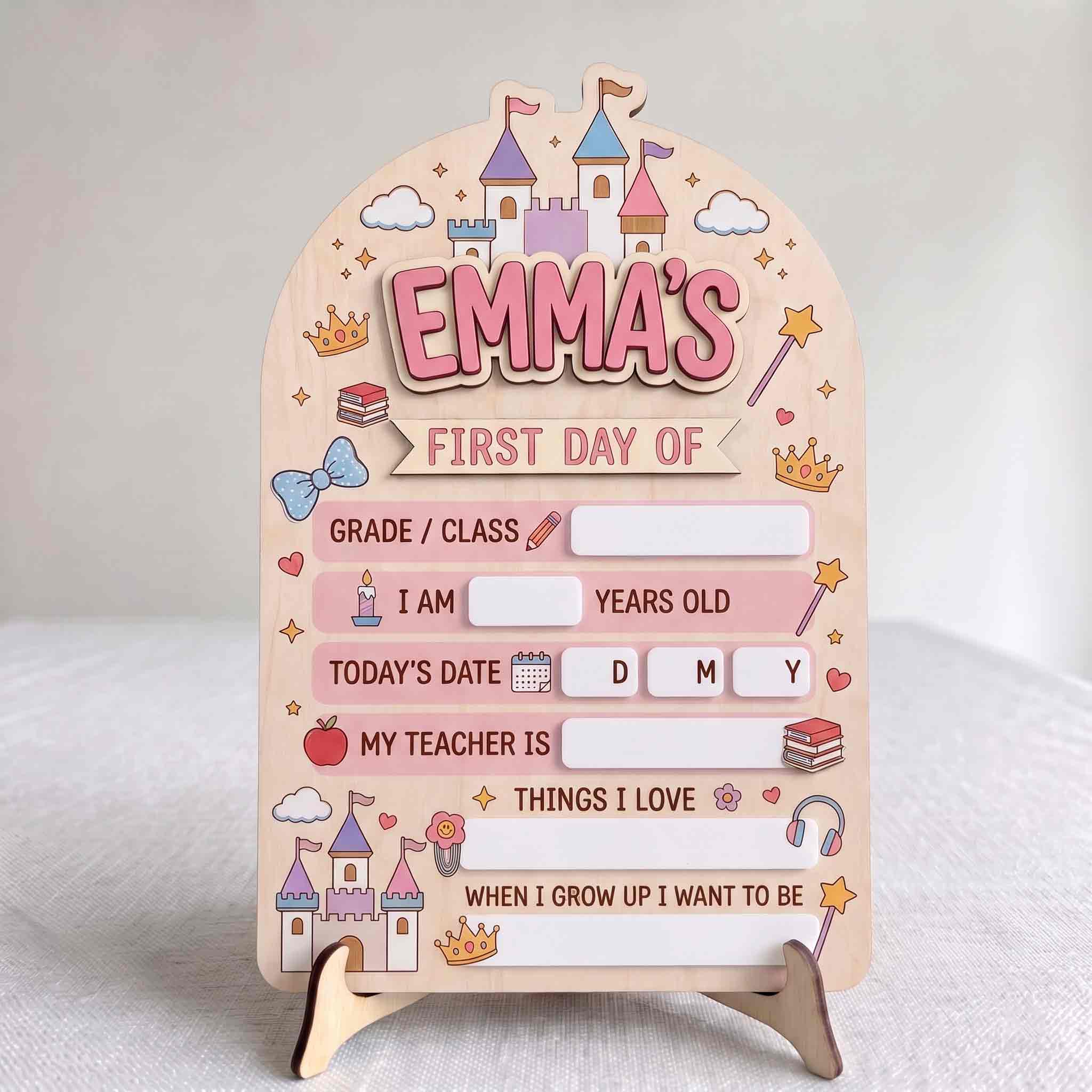 Personalized Princess School Adventure First & Last Day School Sign, Reusable Dry Erase Board, Back to School Sign