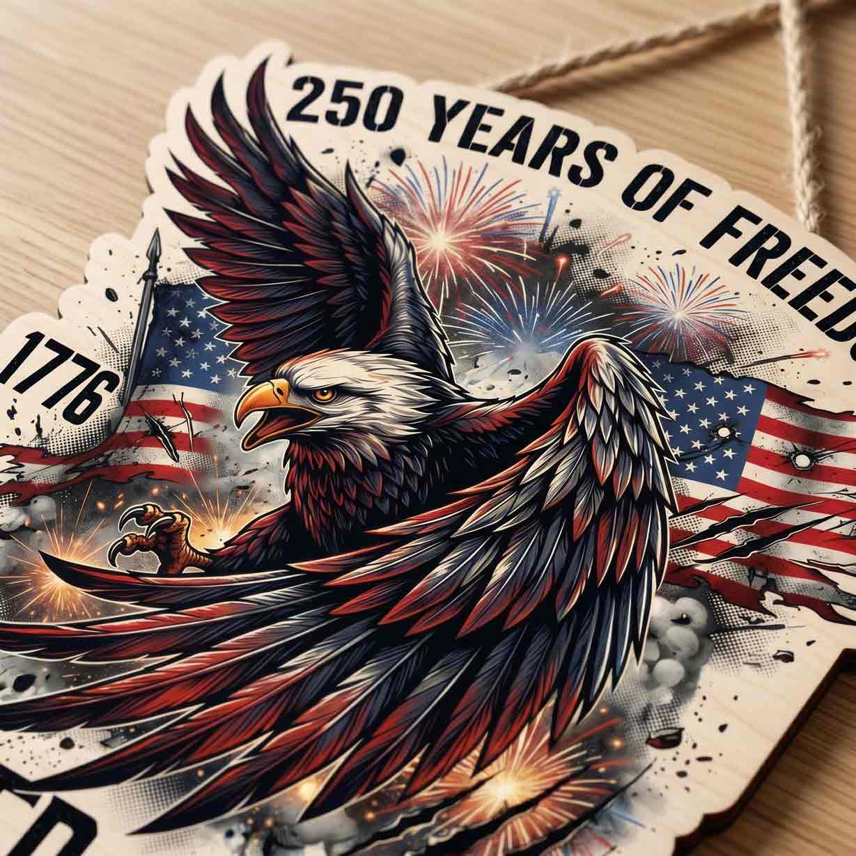 Patriotic United States 250 Years of Freedom Born Free Stay Proud 1776-2026 Wooden Sign