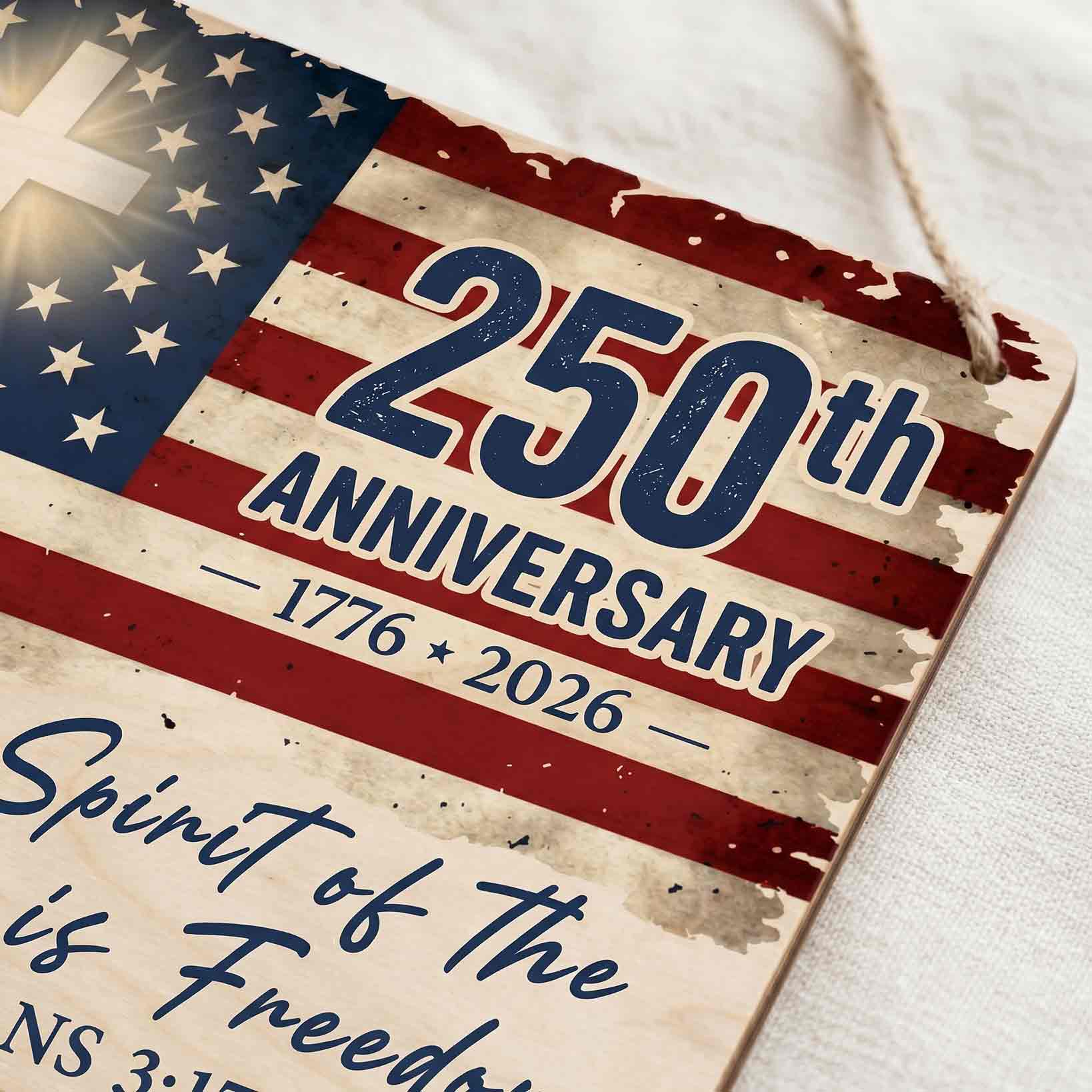 Freedom Christian USA 250th Anniversary Bible Verse Wooden Sign