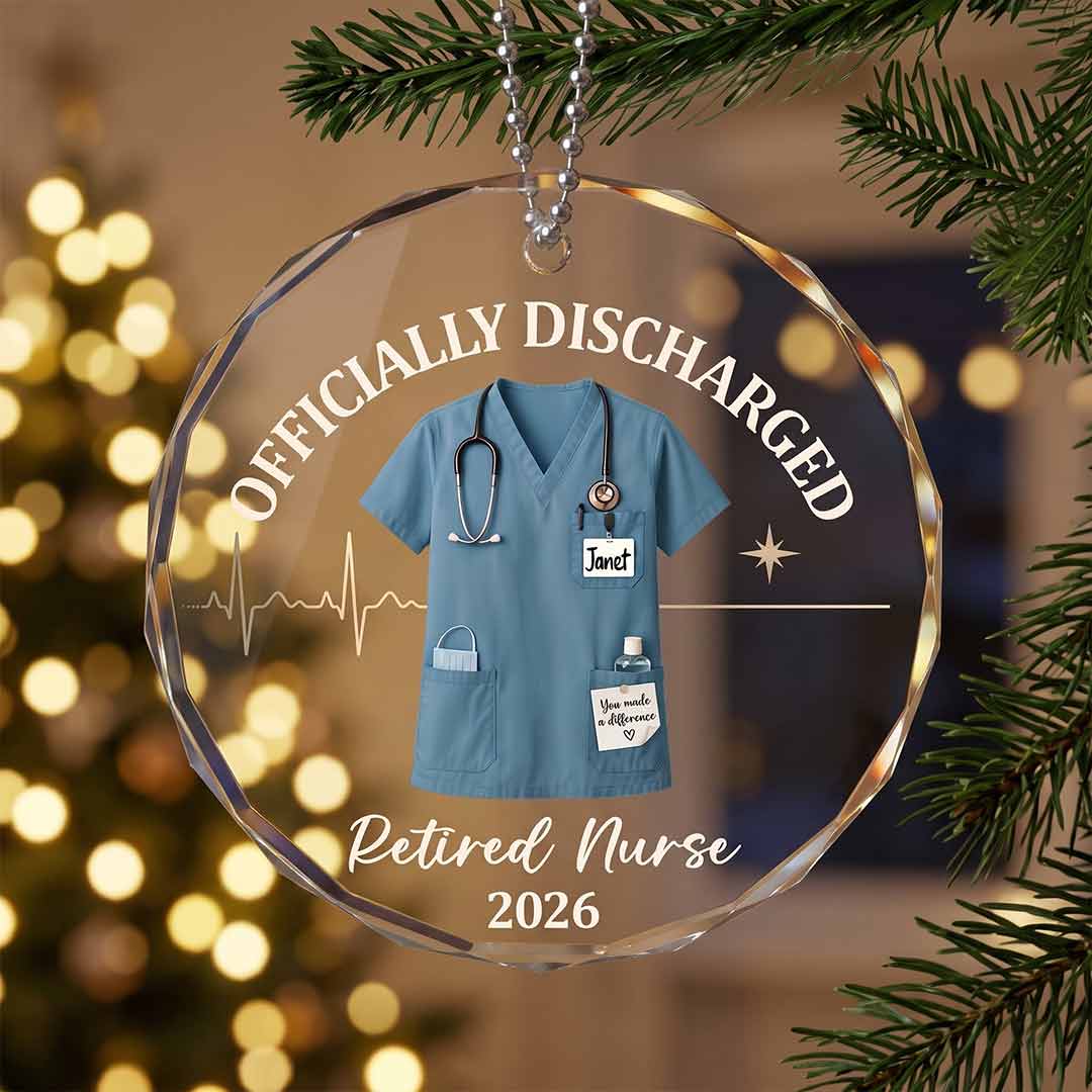 Discharged Retired Nurse Healthcare Appreciation Personalized Custom Name Date Nurse Keepsake Round Glass Christmas Ornament for Retired Nurses