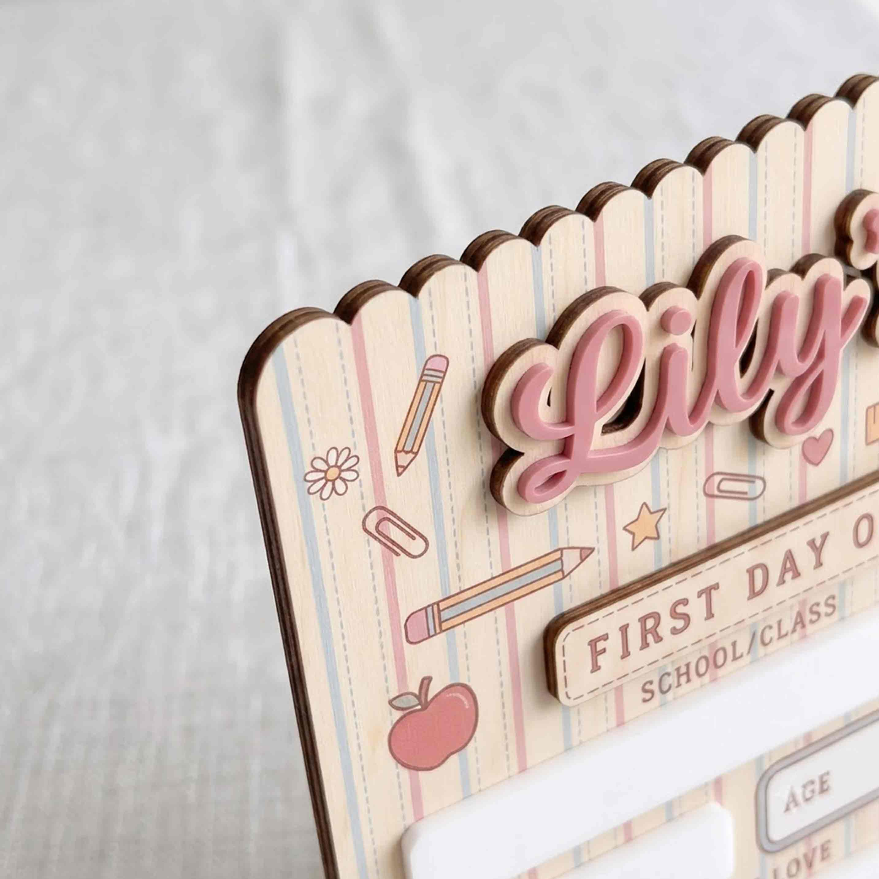 Personalized Girly Stationery First & Last Day School Sign, Reusable Dry Erase Board, Back to School Sign