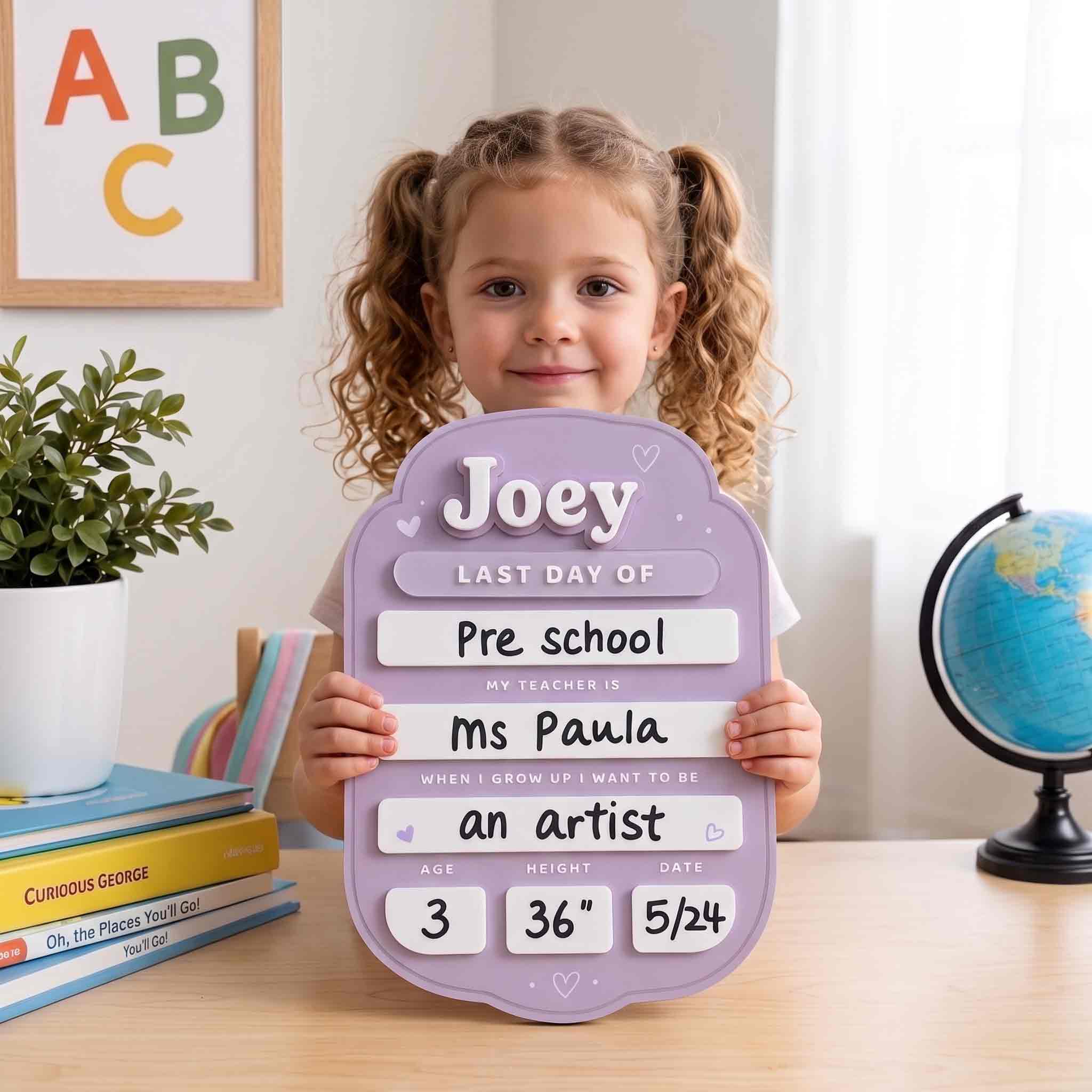 Personalized Pastel Lavender First & Last Day School Board, Reusable Dry Erase Board, Back to School Sign