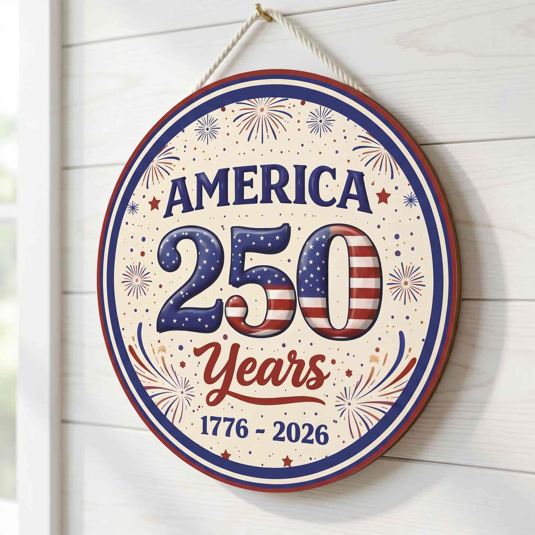 America 250 Years Wooden Sign Patriotic Celebration Decor