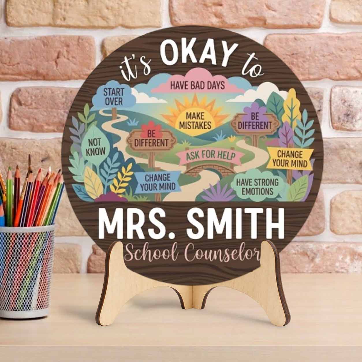 Personalized Teacher Name Wooden Sign Door Hanger It's Okay To Go School Counselor Sign Wooden Classroom Decor, Back to School Sign