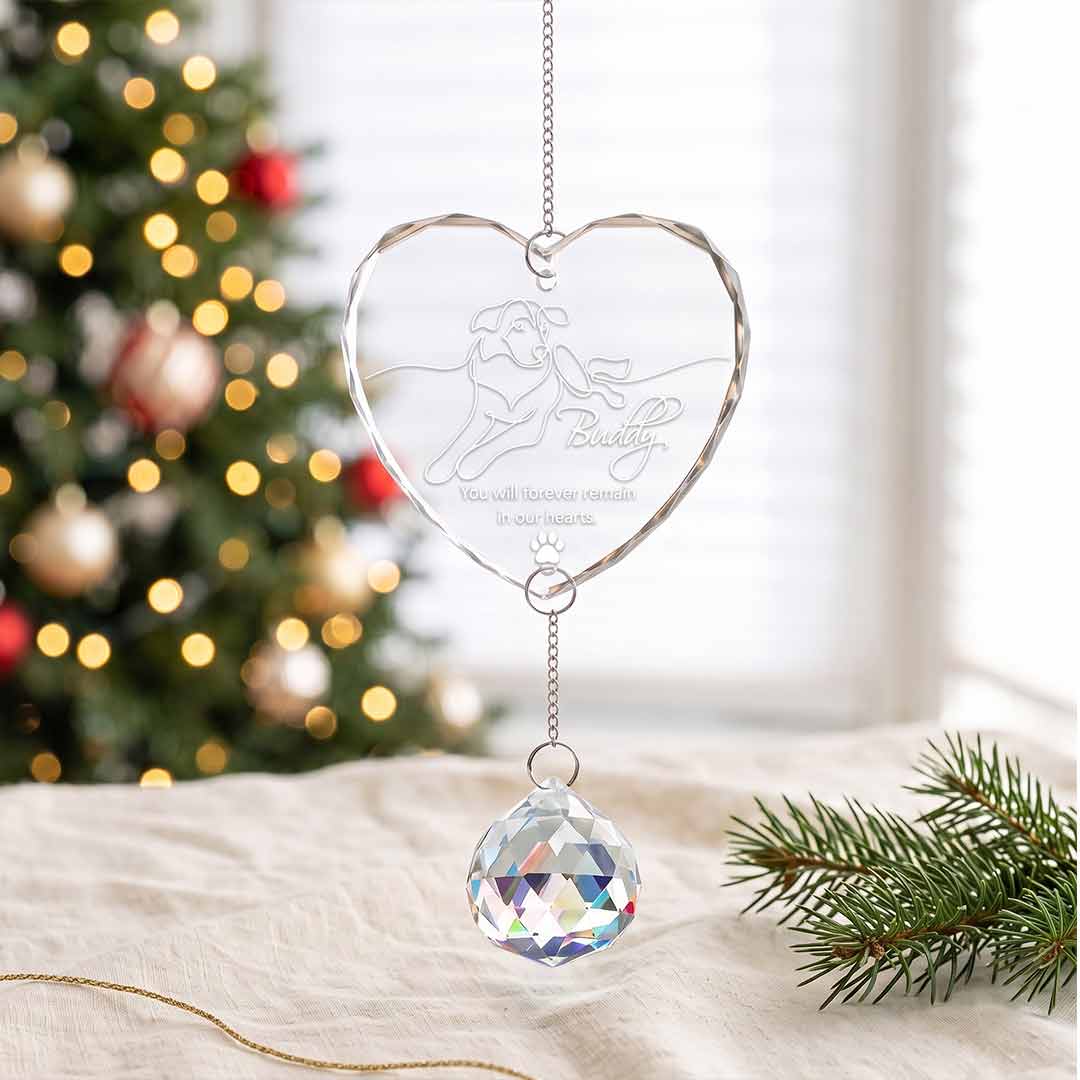 You Will Forever Remain In Our Hearts Dog Personalized Pet Custom Name Photo Memorial Keepsake Sympathy Gift Heart Pet  Glass Christmas Ornament With Crystal Charm