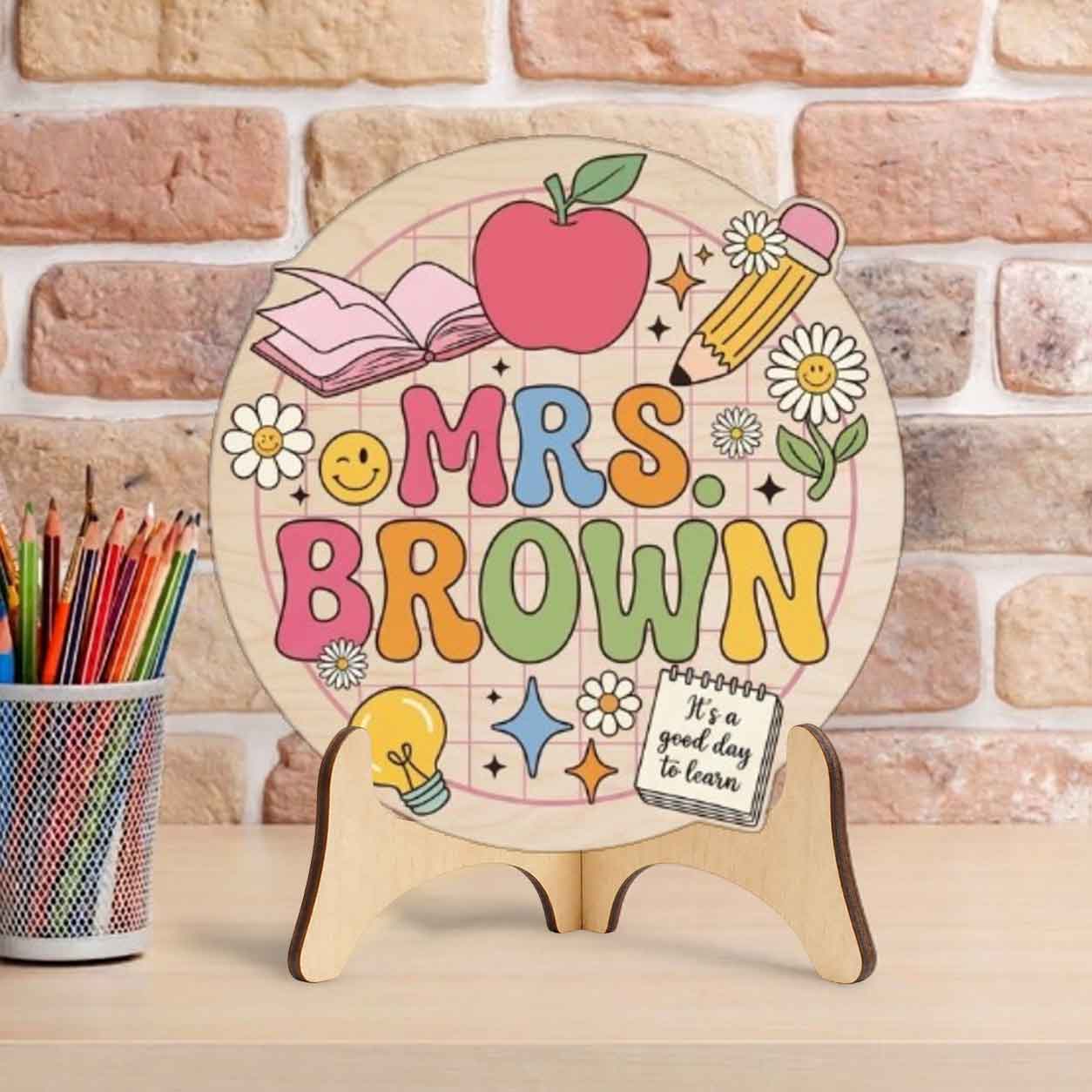 Personalized Teacher Name Wooden Sign Door Hanger Graphic Classroom Elements, Motivation Quote Wooden Classroom Decor, Back to School Sign