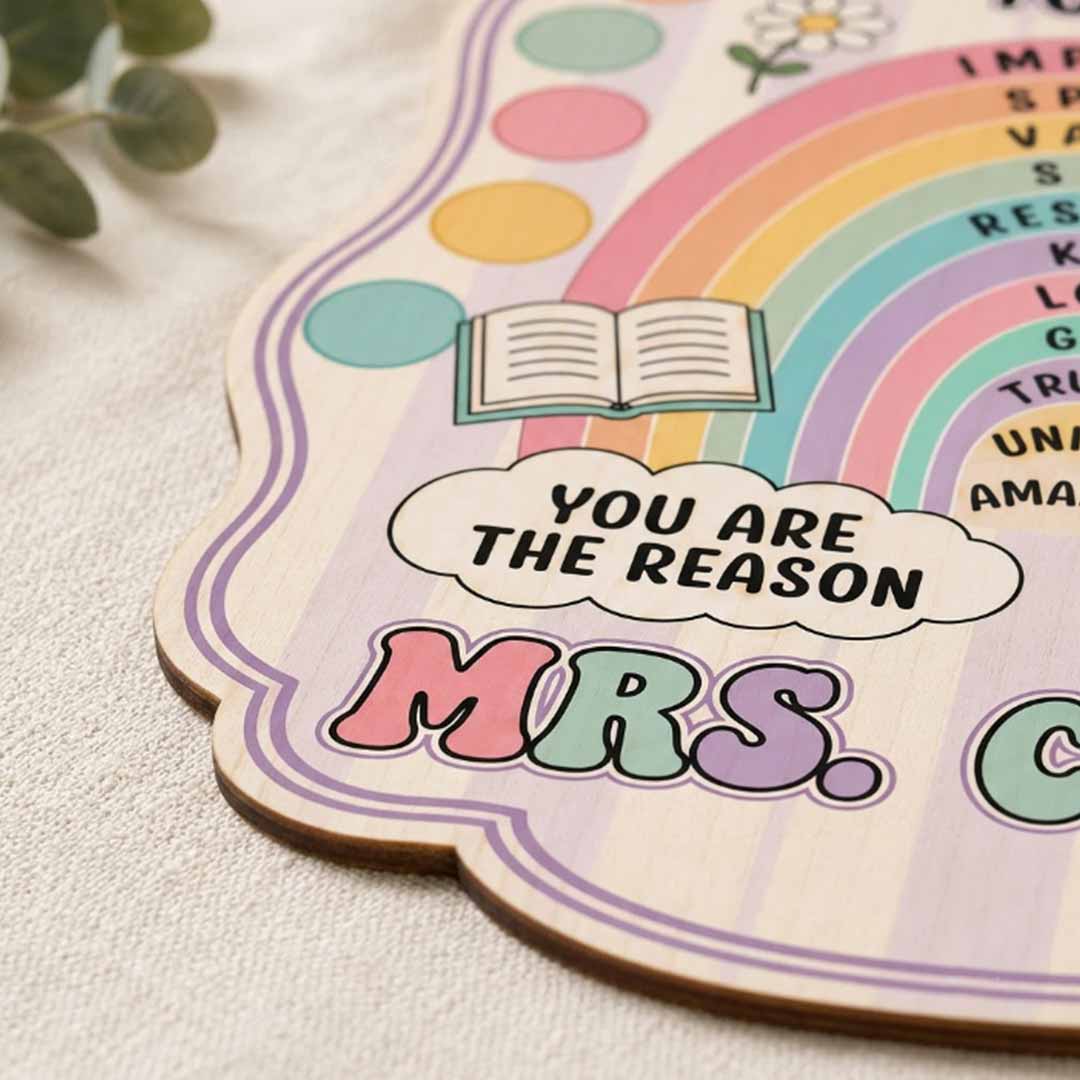 Personalized Teacher Name Wooden Sign Door Hanger You Are Reason Rainbow Themes Wooden Classroom Decor, Back to School Sign