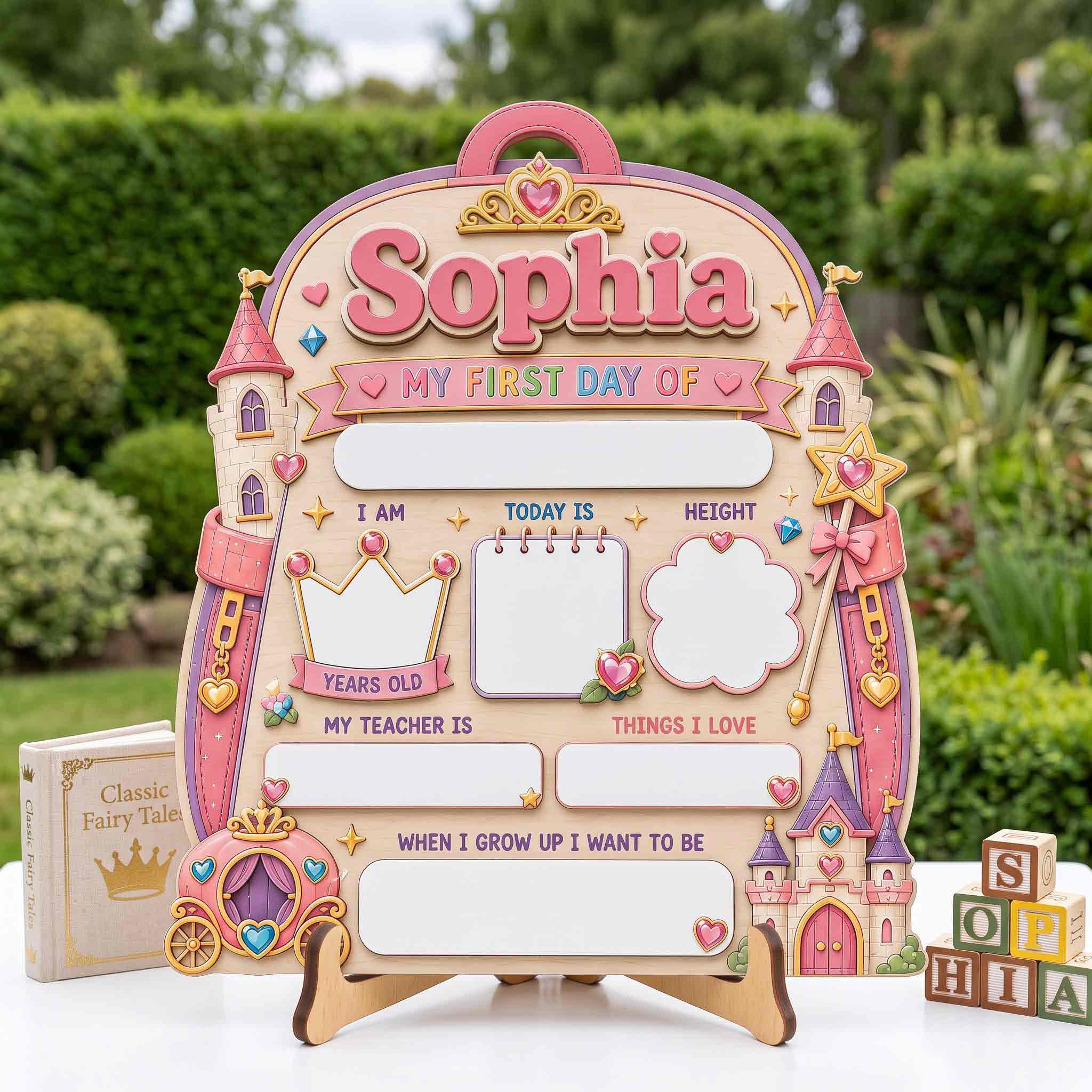 Personalized Princess Magic Style First & Last Day School Sign, Reusable Dry Erase Board, Back to School Sign