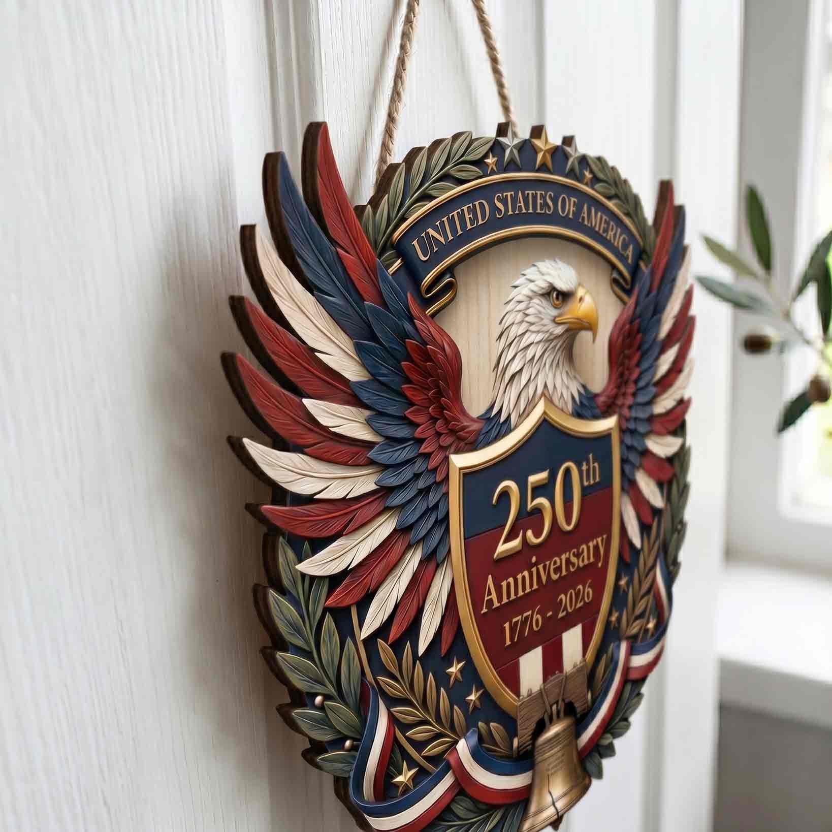 America 250th Anniversary Wooden Sign Patriotic Eagle Wall Decor 1776-2026