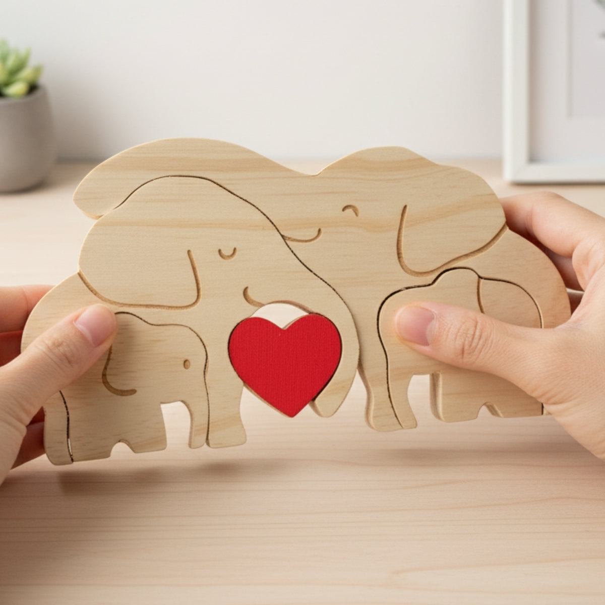 Personalized Elephant Family 4 Puzzle Custom Wooden Puzzle