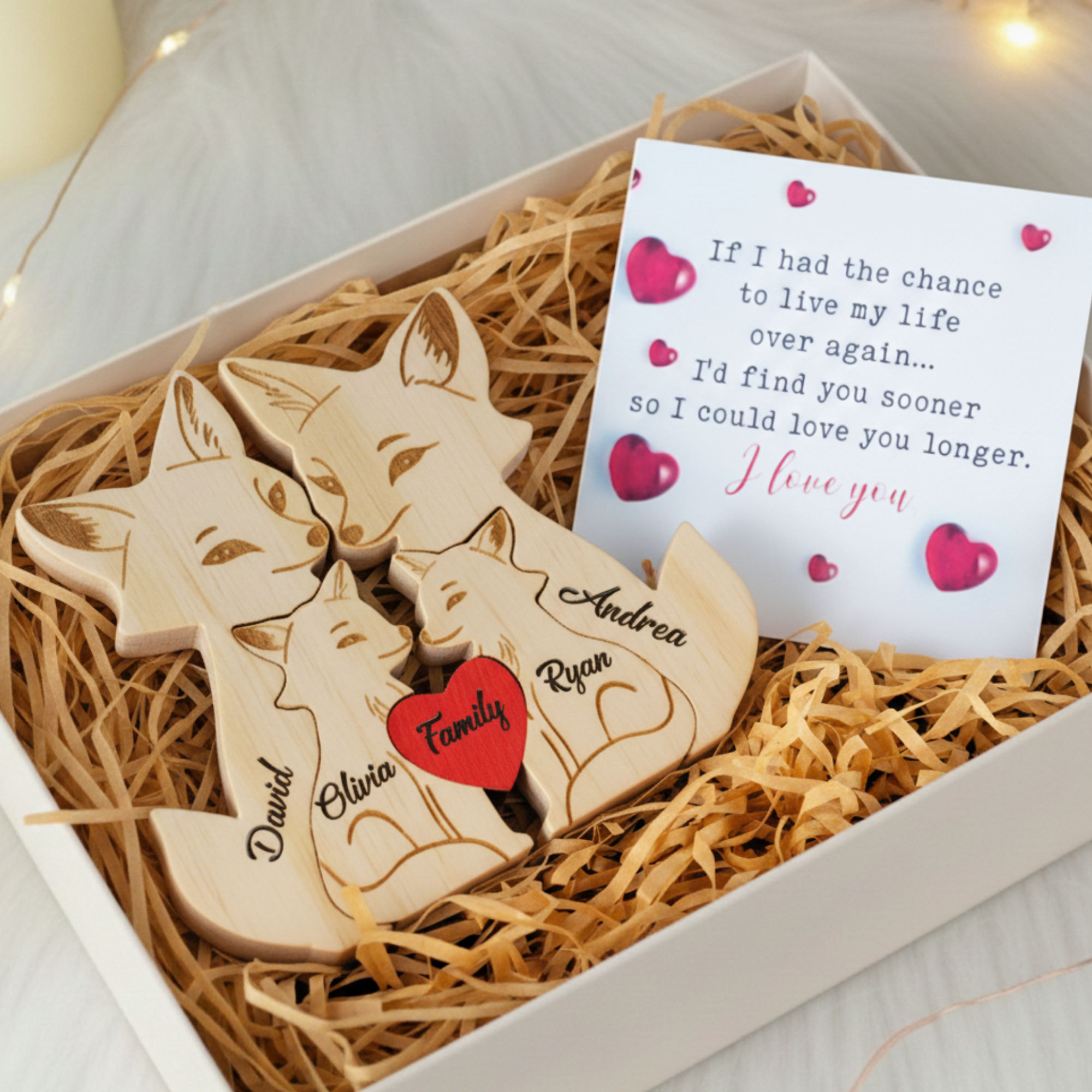 Personalized Fox 4 Pieces Family Edition Custom Wooden Puzzle