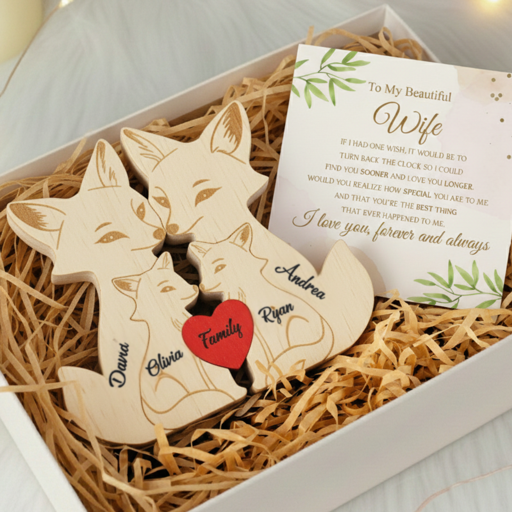 Personalized Fox 4 Pieces Family Edition Custom Wooden Puzzle
