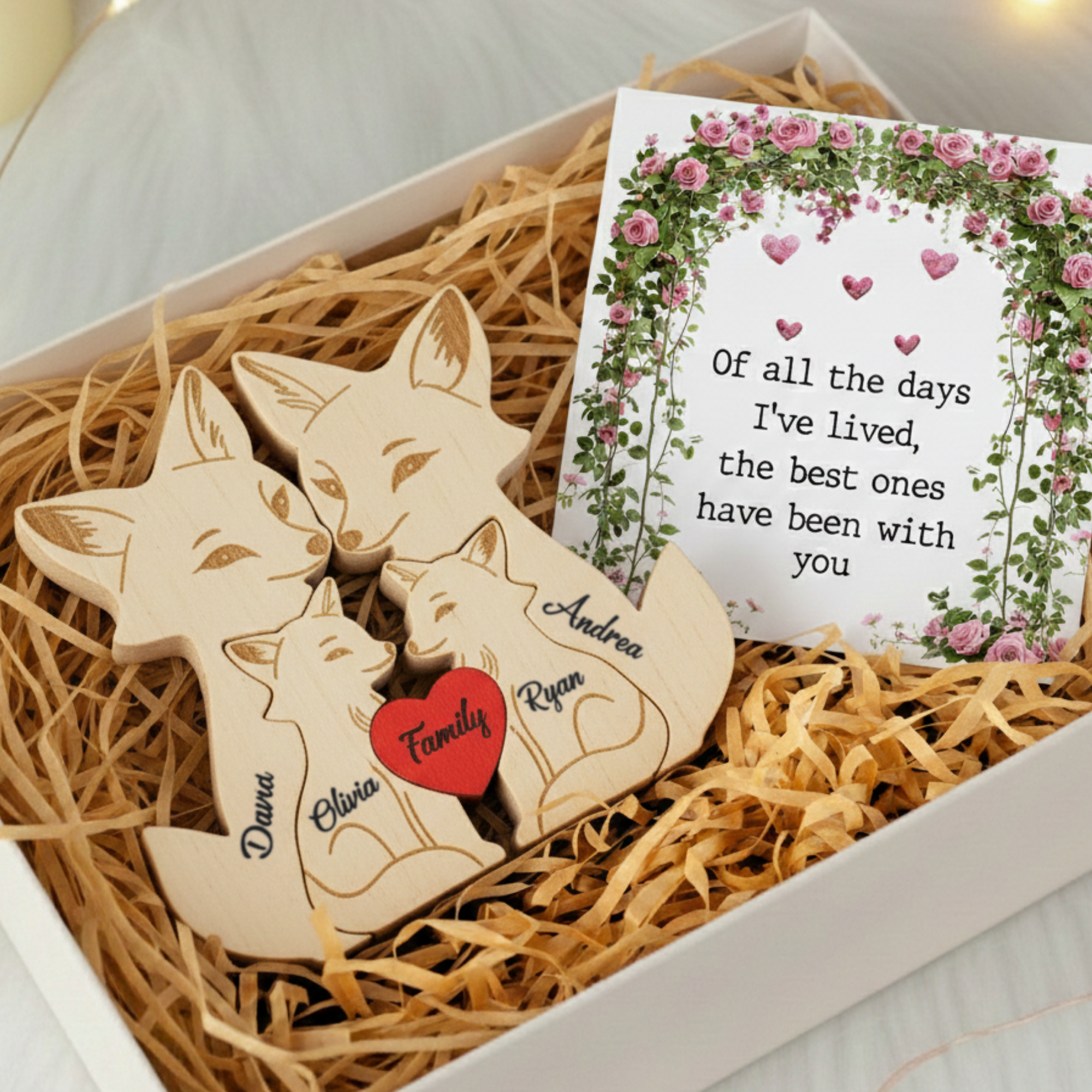 Personalized Fox 4 Pieces Family Edition Custom Wooden Puzzle