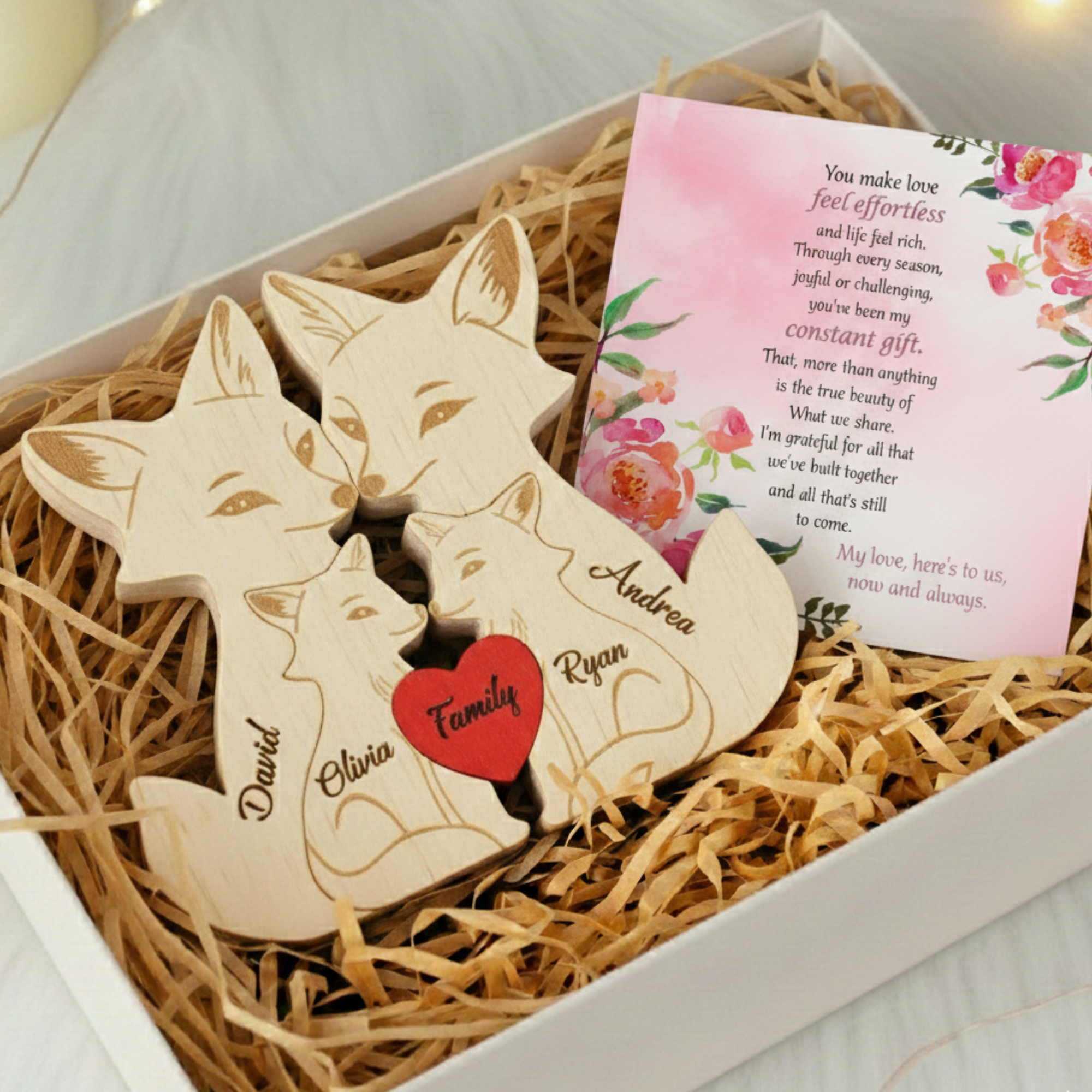 Personalized Fox 4 Pieces Family Edition Custom Wooden Puzzle