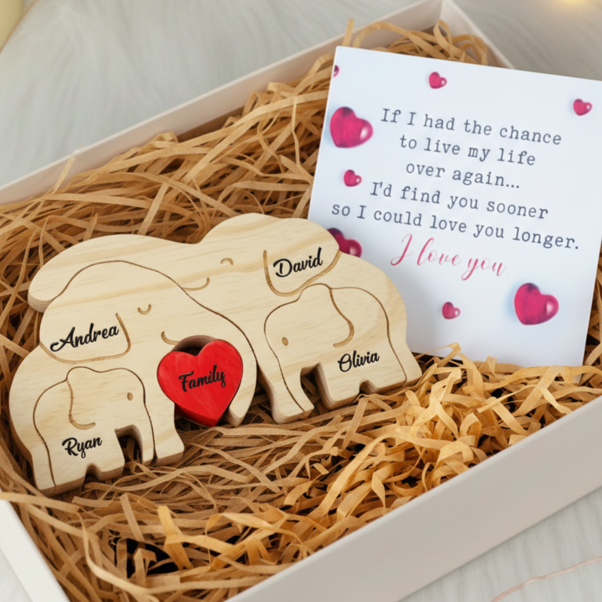 Personalized Elephant 4 Pieces Family Edition Custom Wooden Puzzle