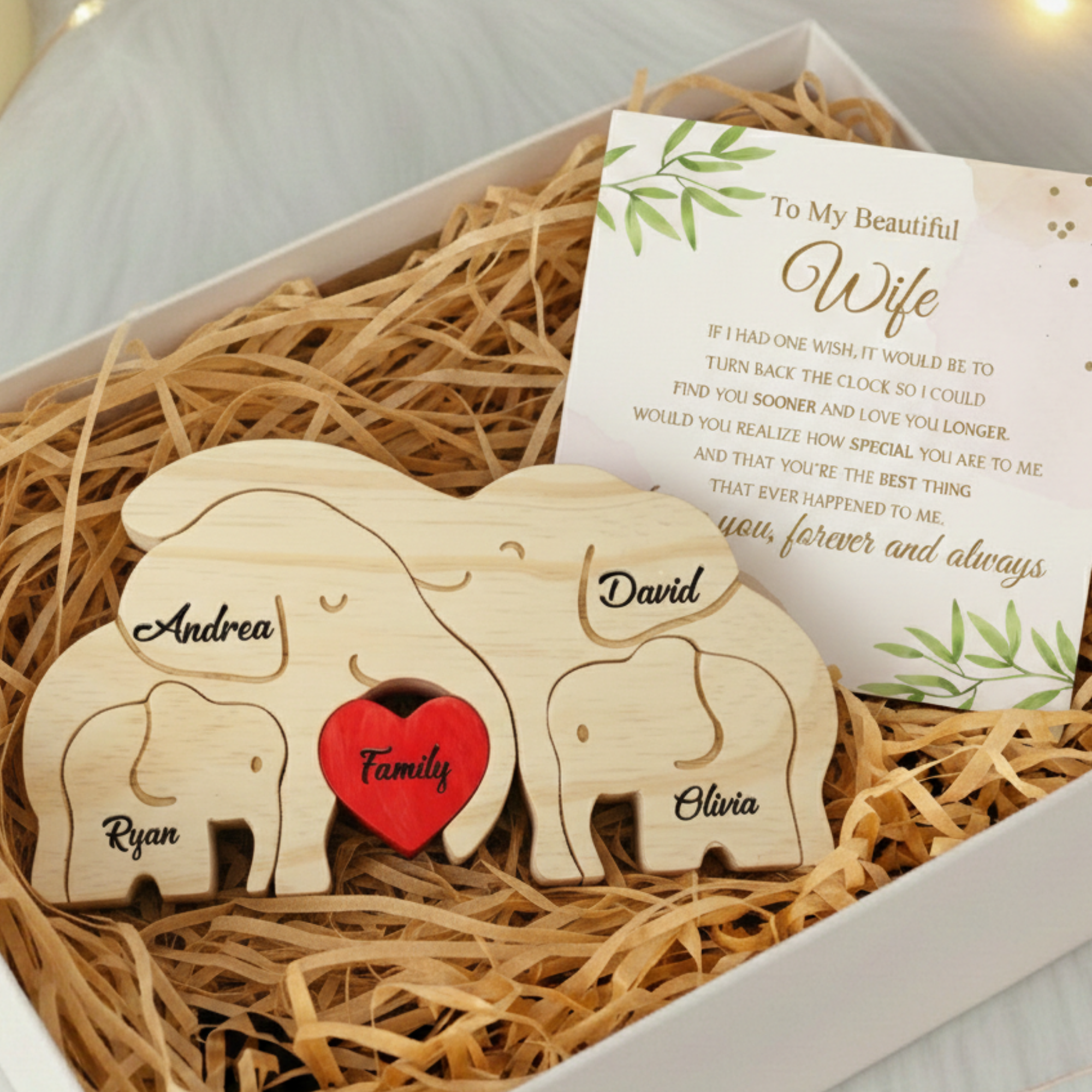 Personalized Elephant 4 Pieces Family Edition Custom Wooden Puzzle