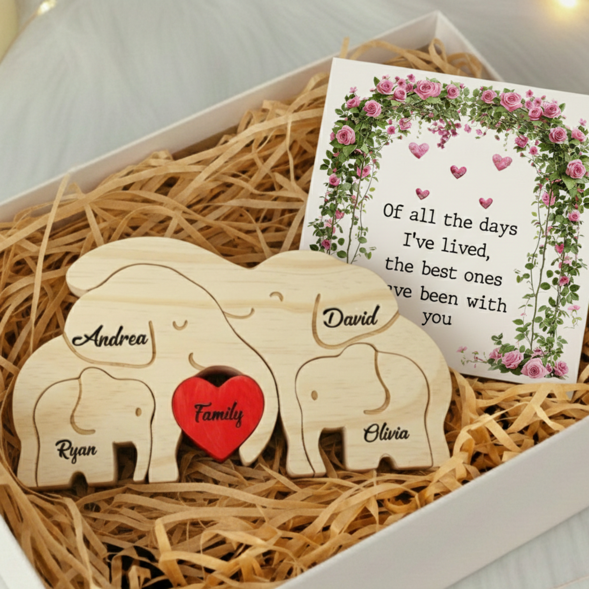 Personalized Elephant 4 Pieces Family Edition Custom Wooden Puzzle