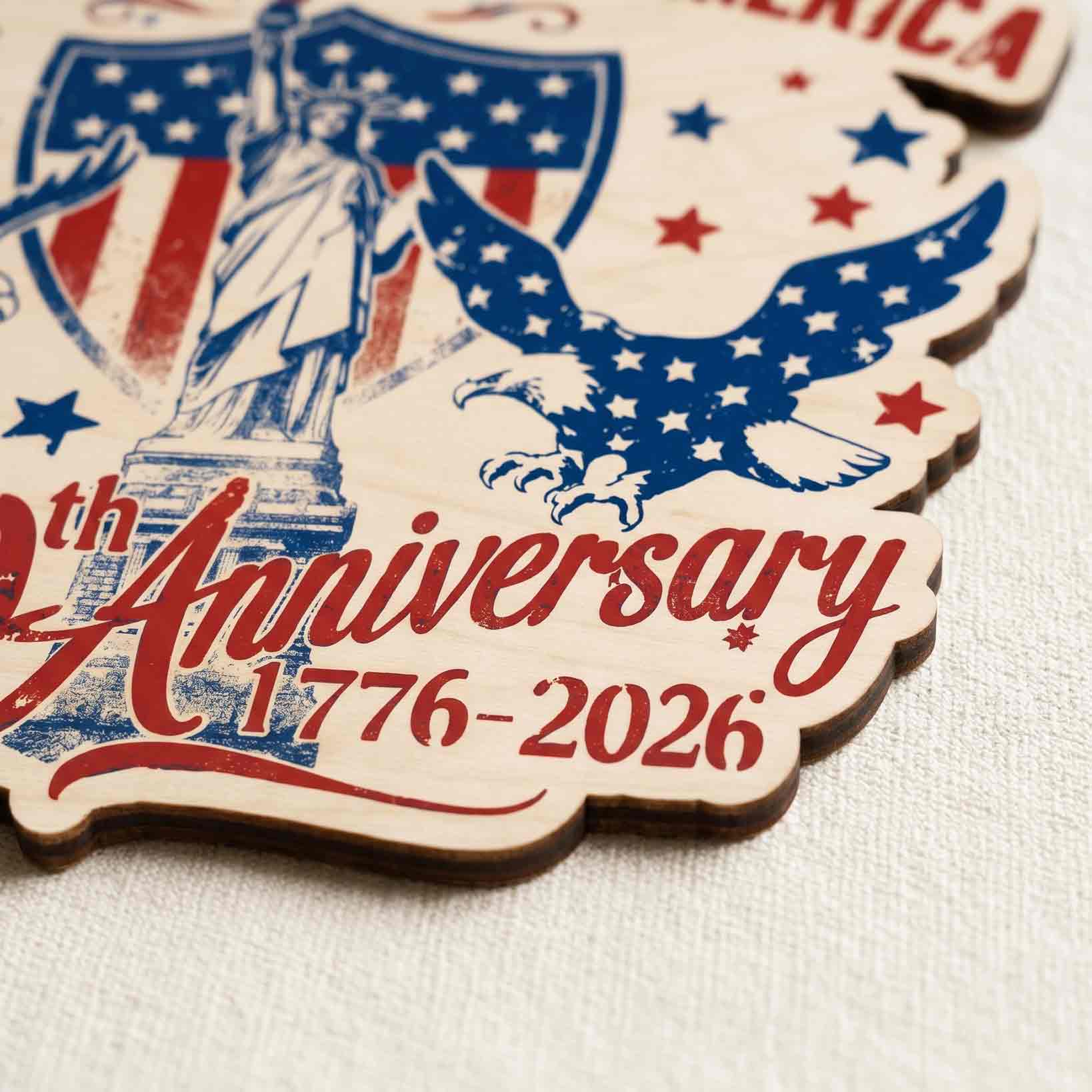 United States Of America 250th Anniversary Wooden Sign Patriotic Eagle Liberty Decor 1776-2026