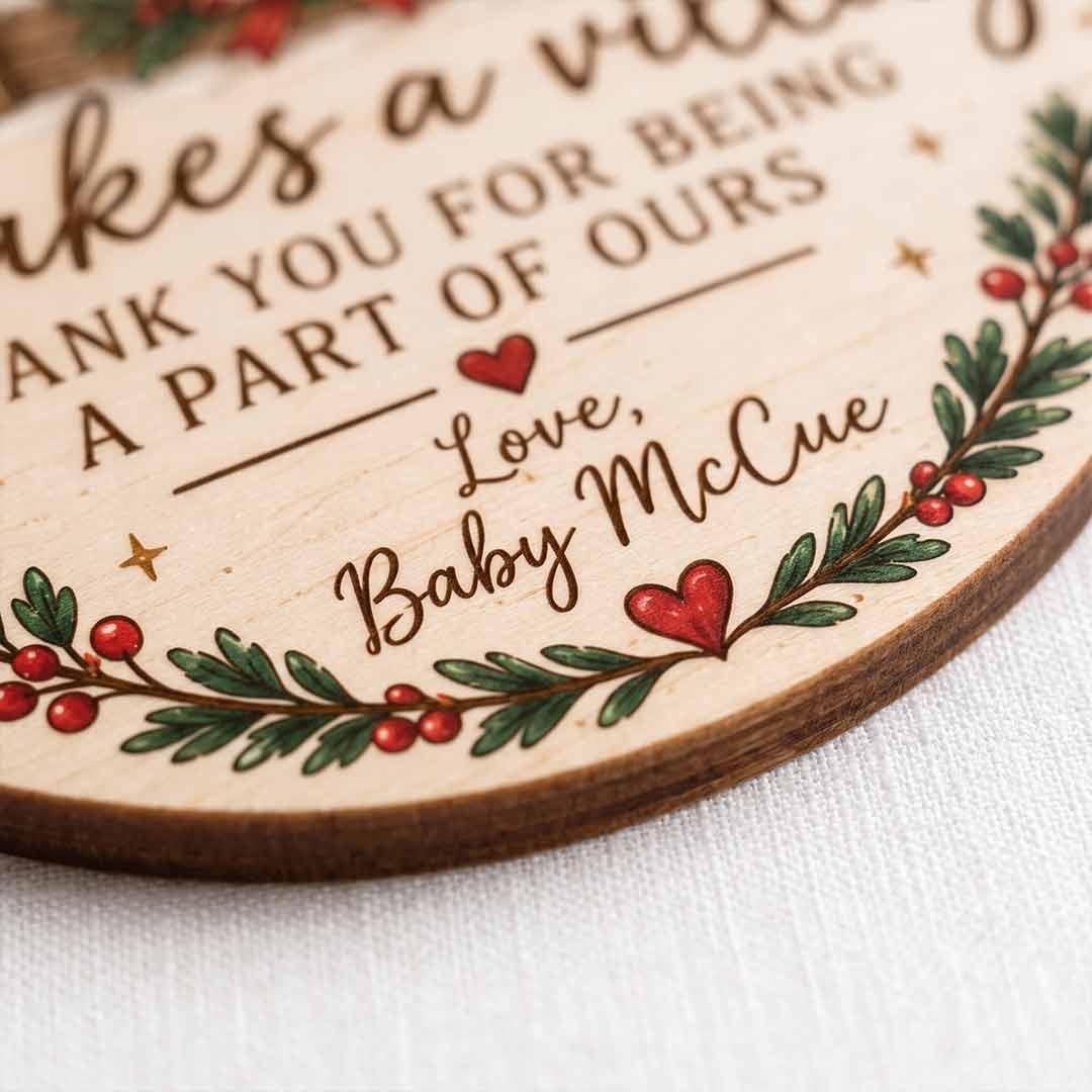 It Takes a Village Baby Thank You Personalized Custom Name Date Newborn Appreciation Gift 1-Layer Wooden Christmas Ornament