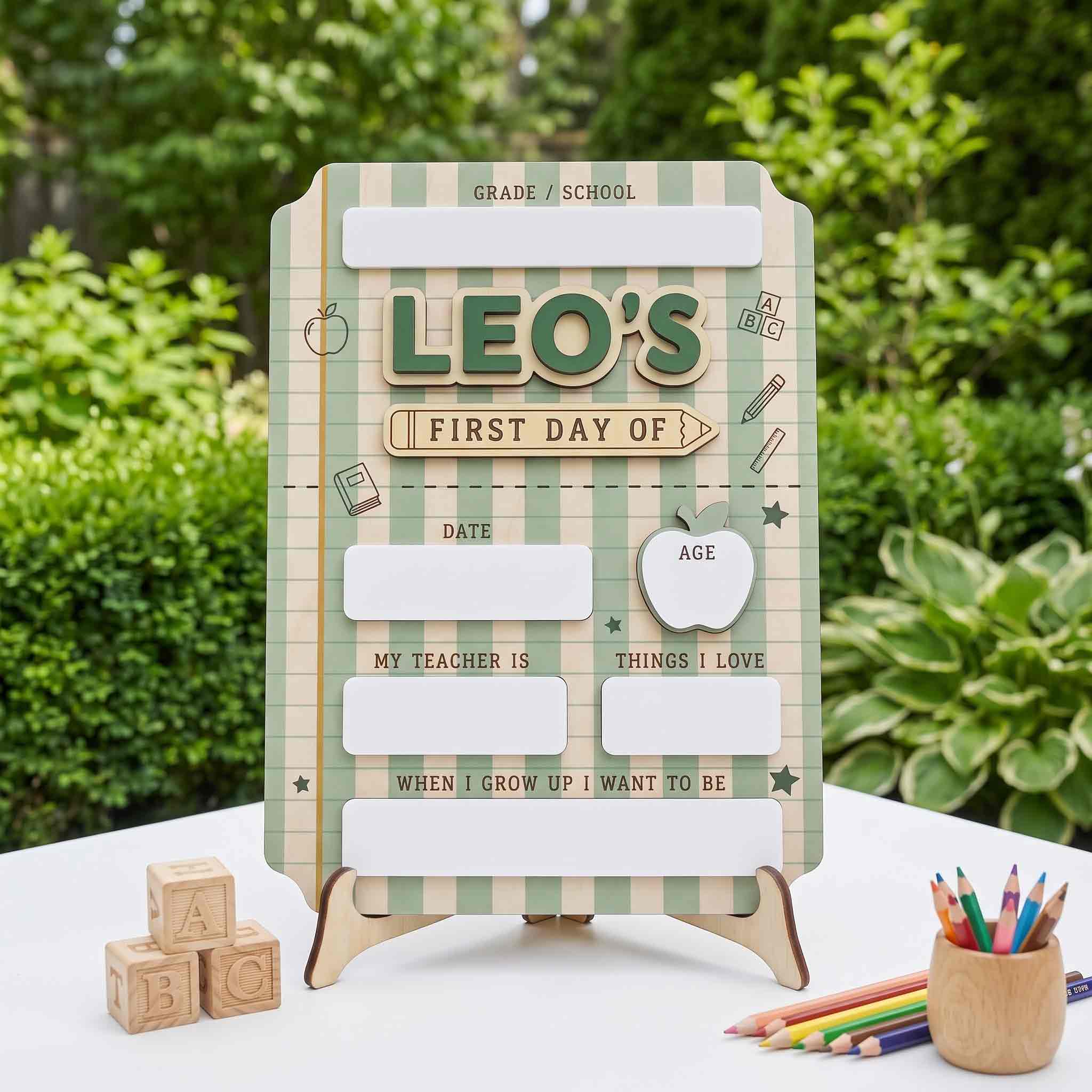 Personalized Green Stripes First & Last Day School Sign, Reusable Dry Erase Board, Back to School Sign