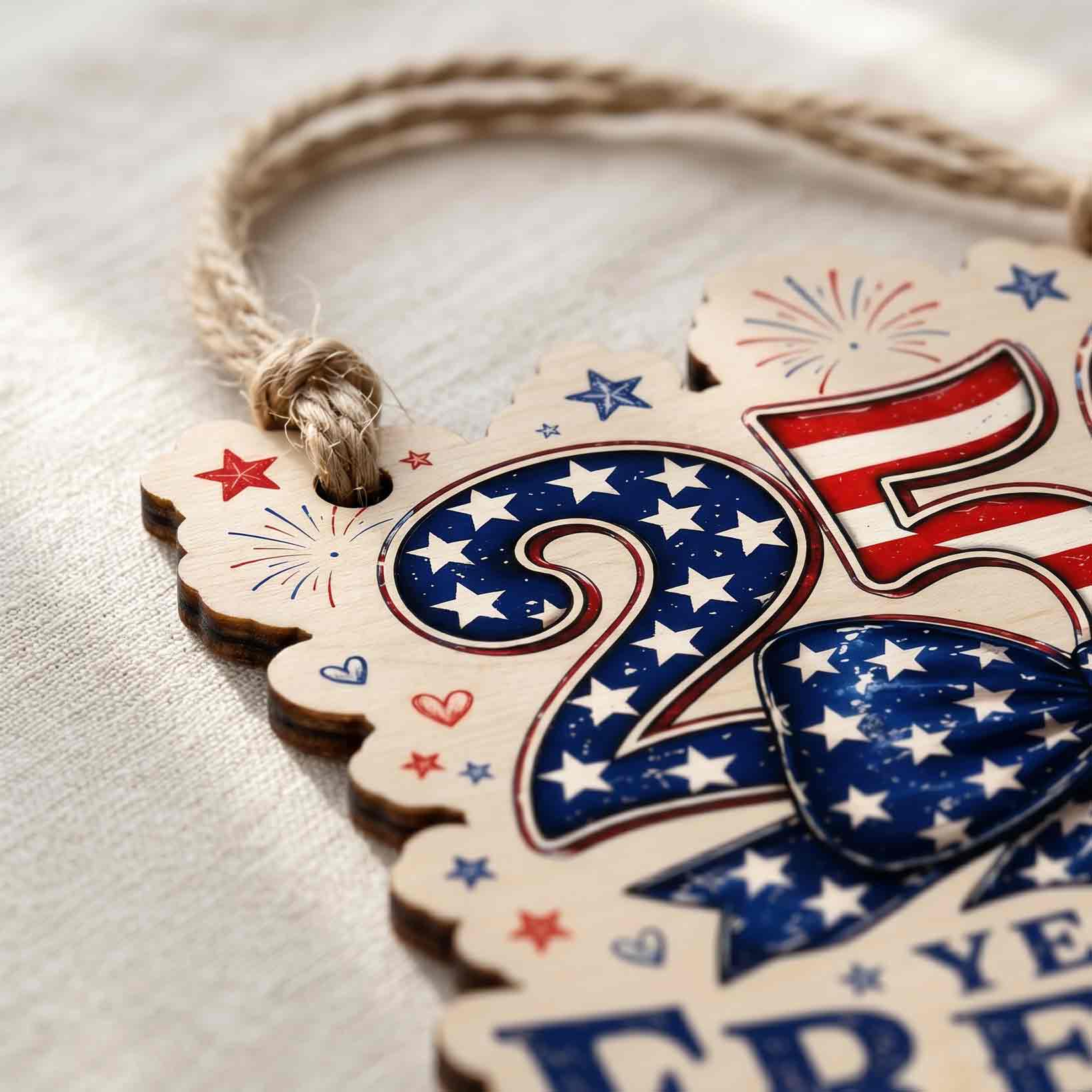 America 250 Years of Freedom Coquette Bow Wooden Sign