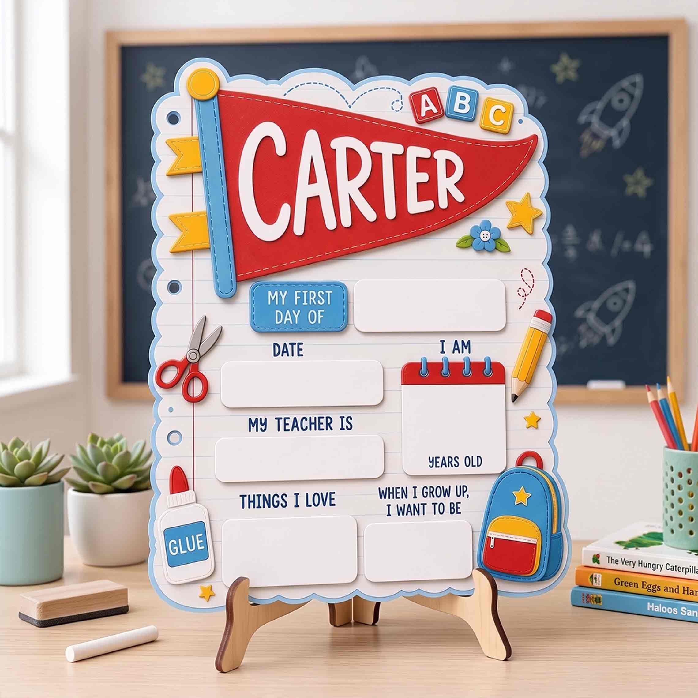 Personalized Notebook Paper Theme First & Last Day School Sign, Reusable Dry Erase Board, Back to School Sign