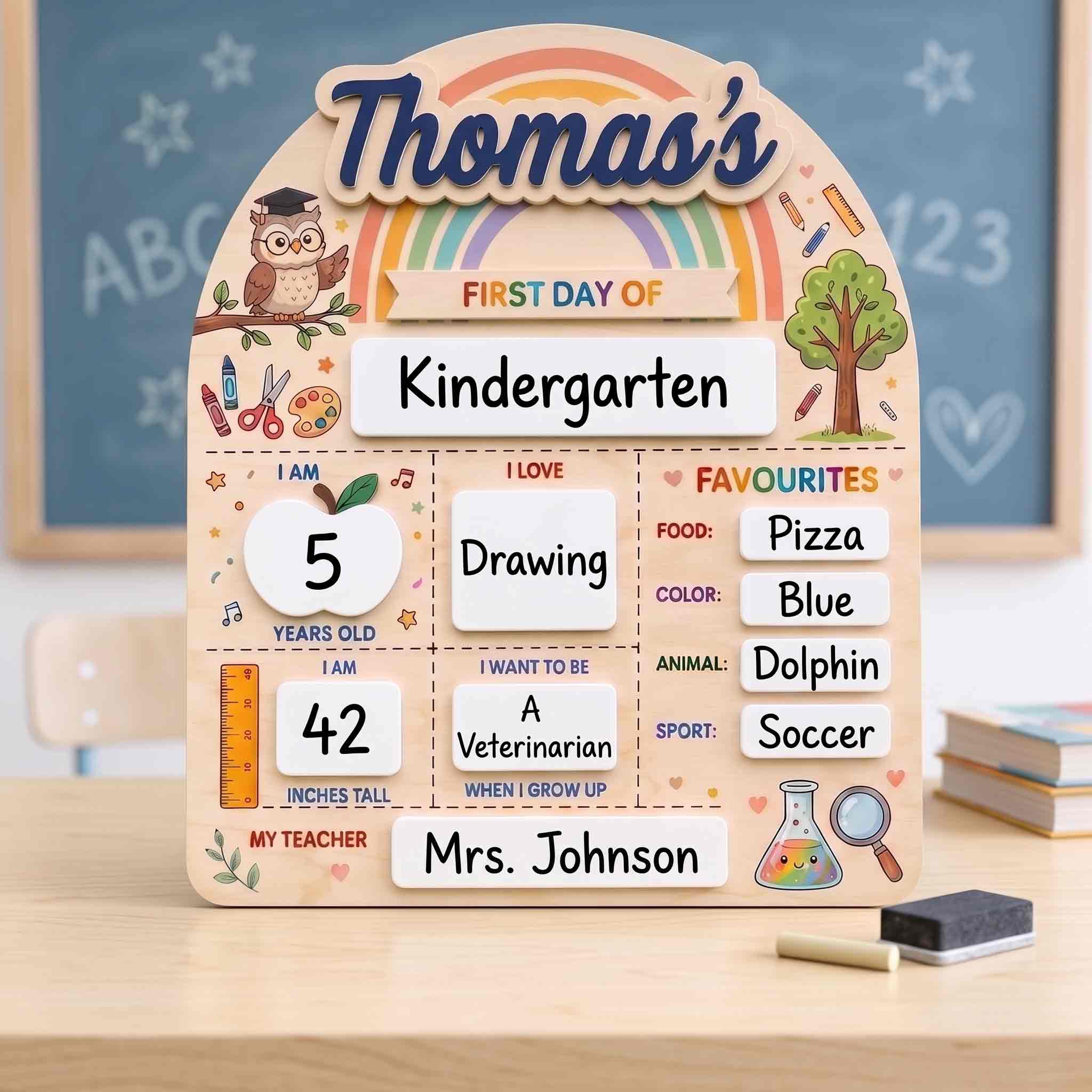 Personalized Rainbow Classroom First & Last Day School Board, Reusable Dry Erase Board, Back to School Sign
