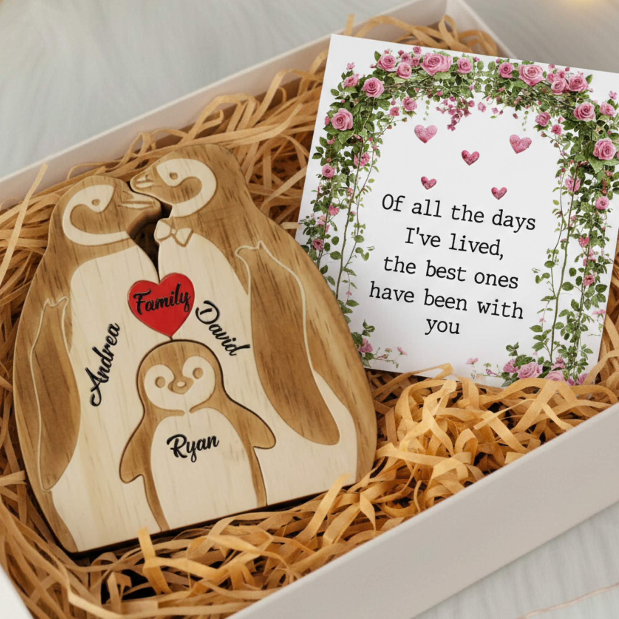 Personalized Penguin 3 Pieces Family Edition Custom Wooden Puzzle