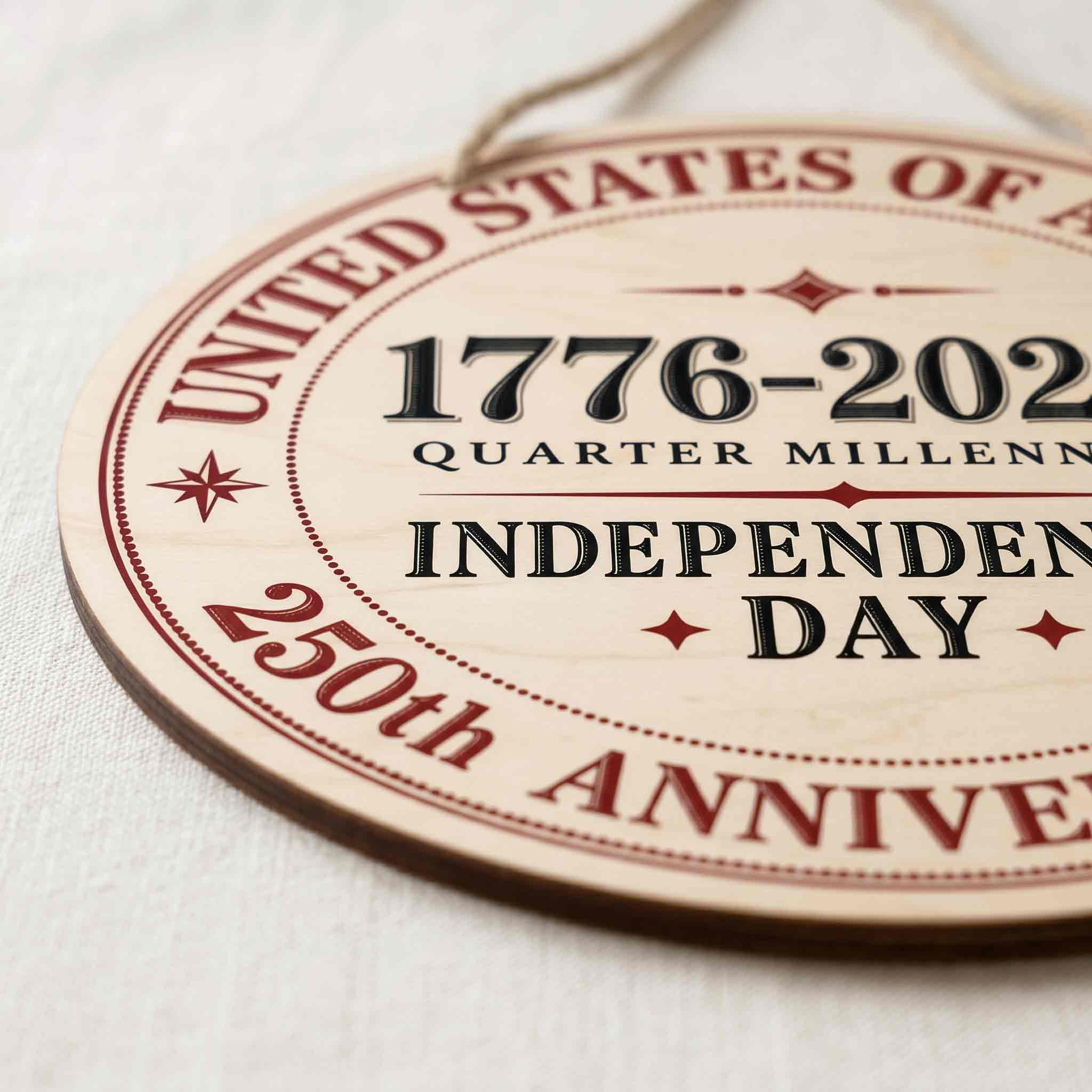 United States Of America Quarter Millennium Independence Day 250th Anniversary Decor Wooden Sign